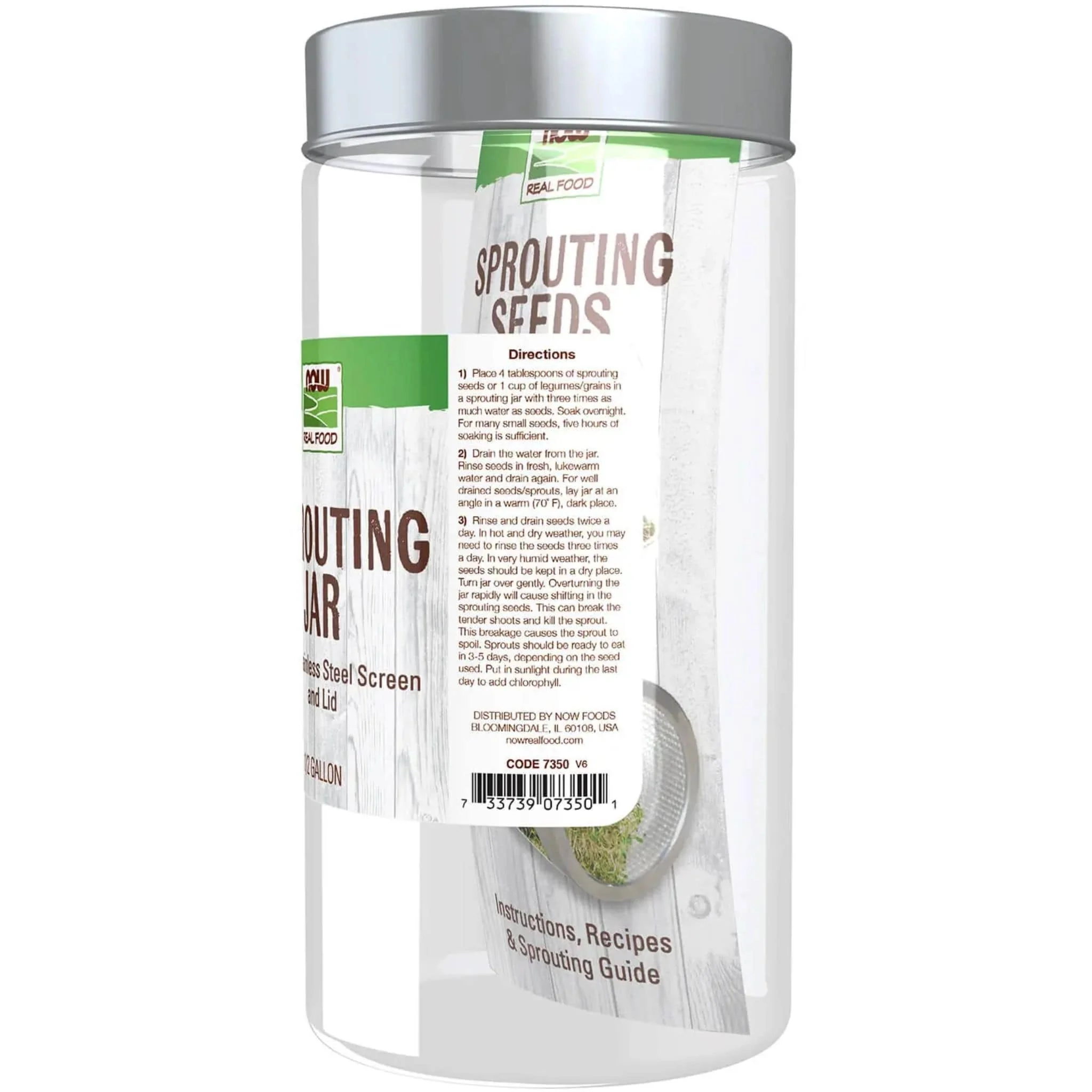 NOW Glass Sprouting Jar with Steel Mesh Lid, 1.89L - Image 3