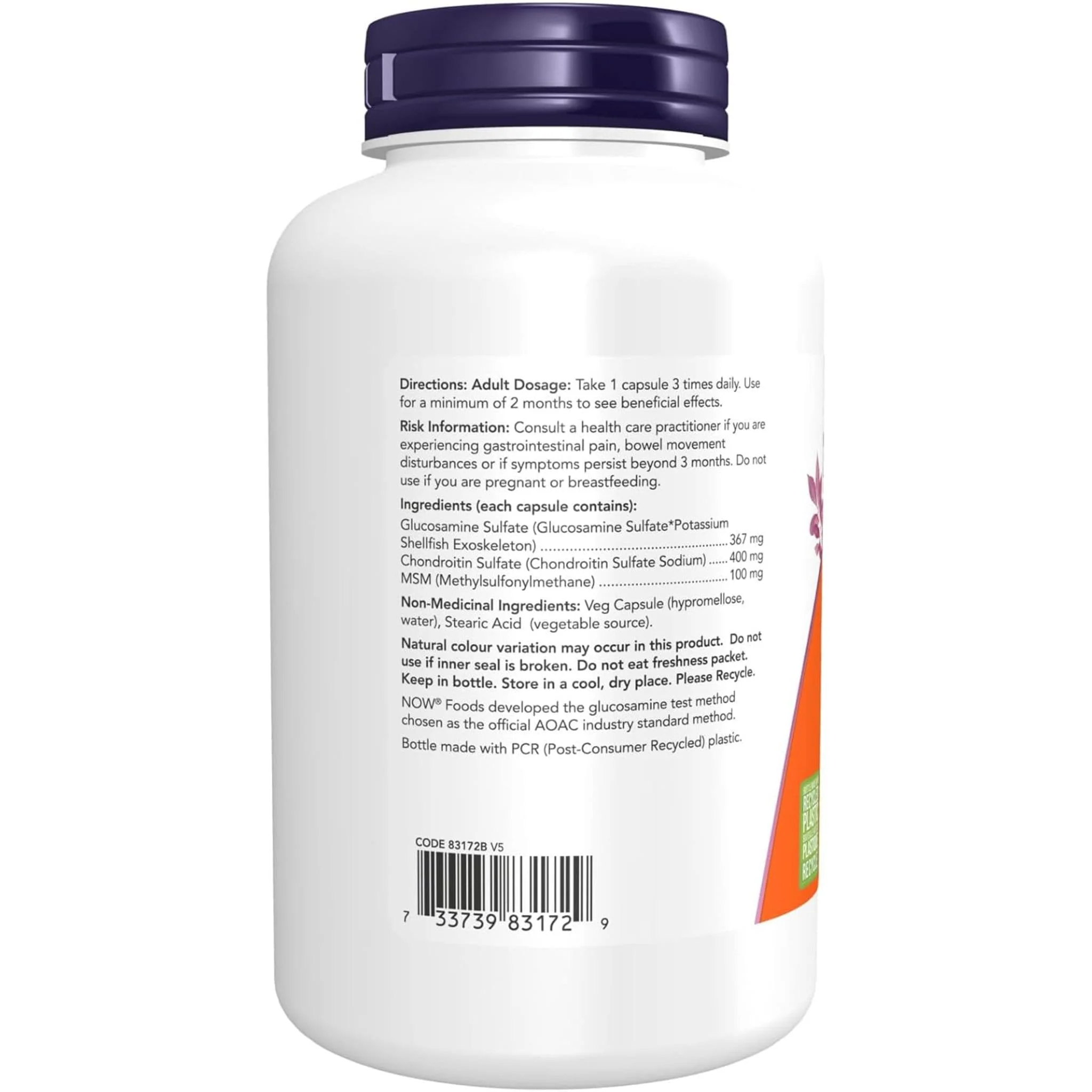 NOW Glucosamine & Chondroitin with MSM Capsules, 180 Capsules - Image 3