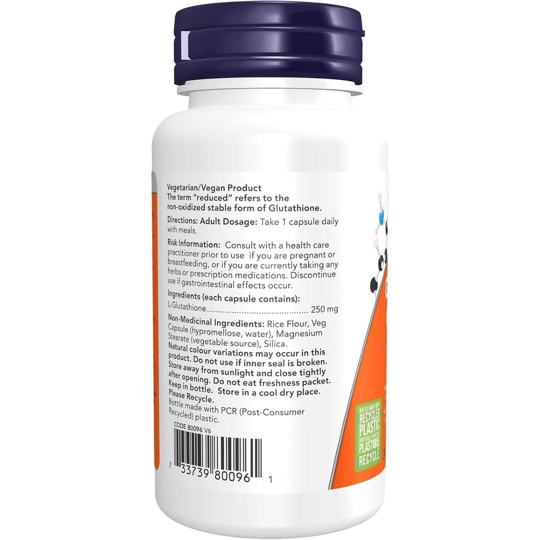 NOW Glutathione 250mg, 60 Vegetable Capsules - Image 3