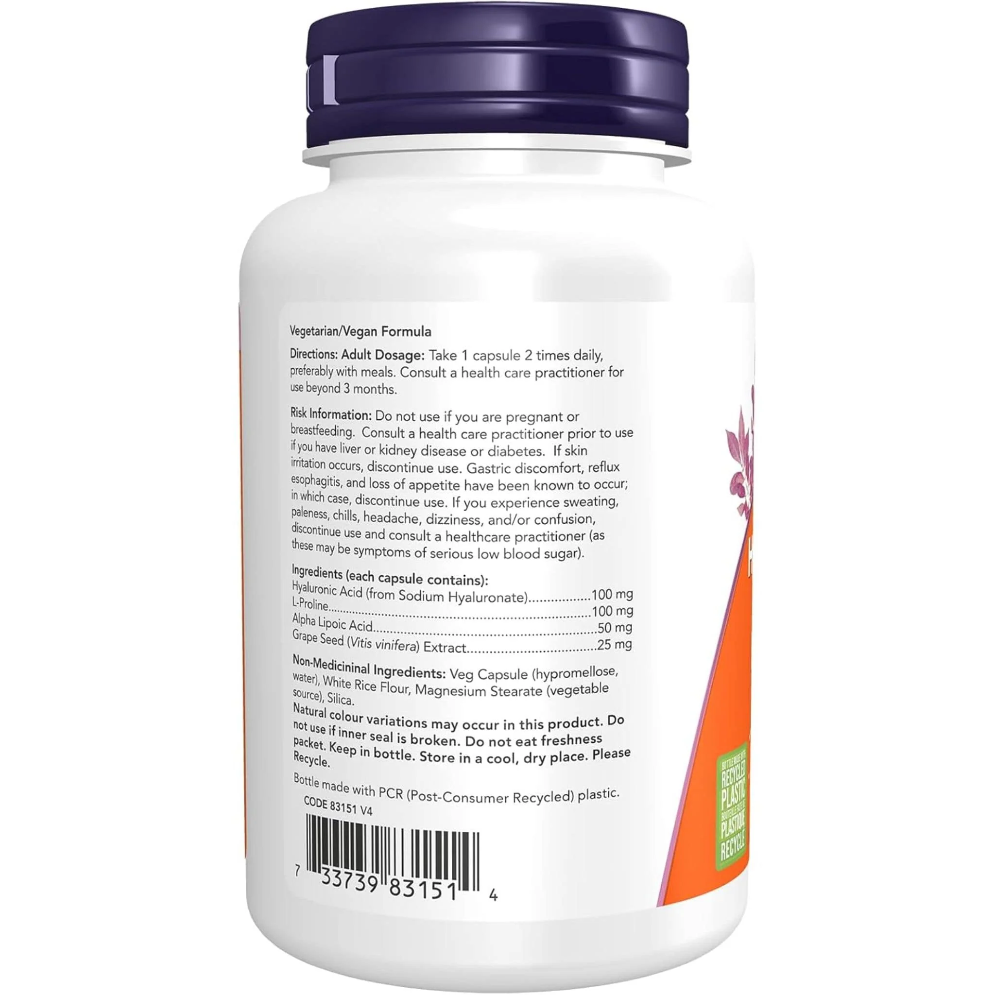NOW Hyaluronic Acid 100mg, CLEARANCE PRICING 35% OFF Expires 09/2025 - Image 2