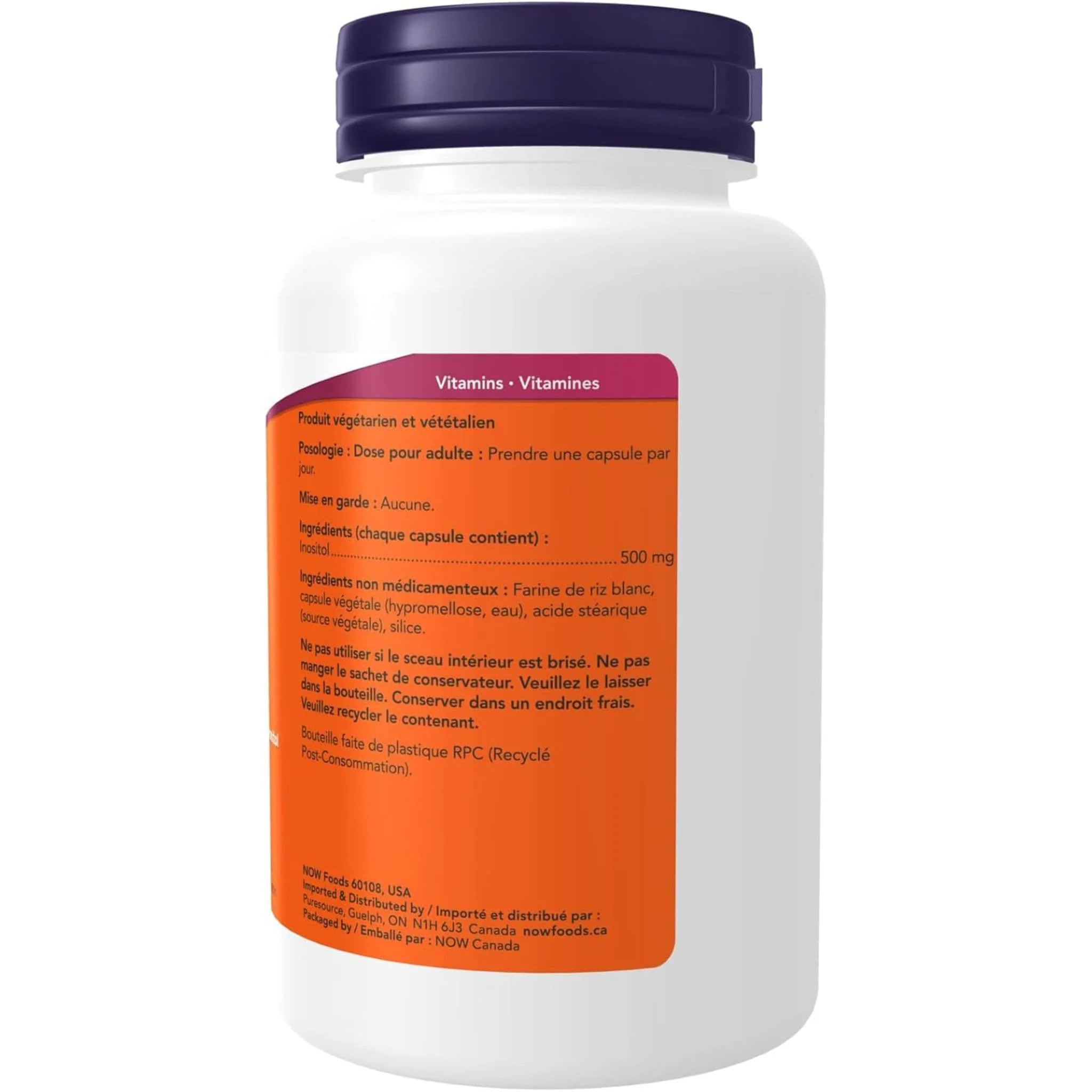 NOW Inositol 500mg, 100 Capsules - Image 3