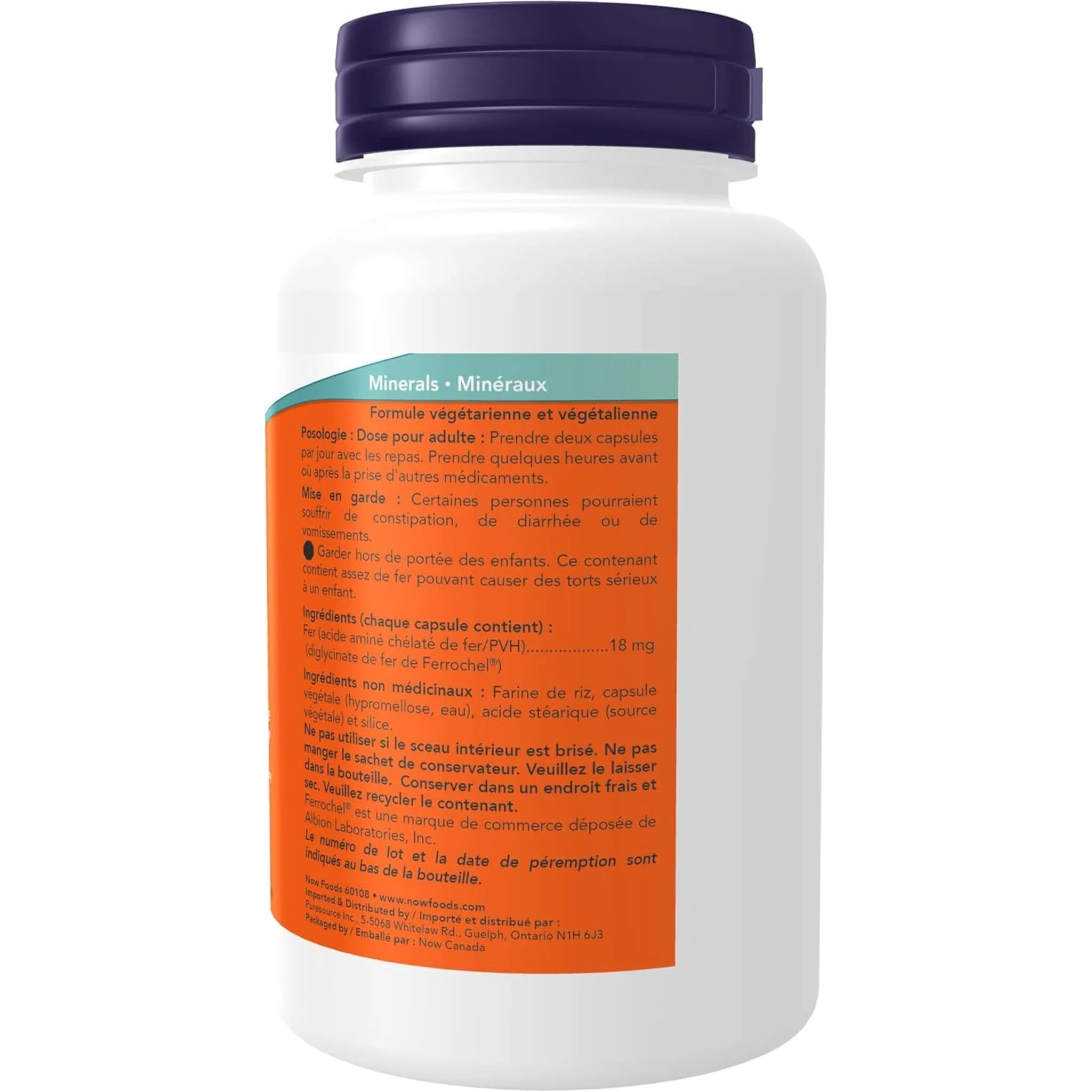 NOW Iron Bisglycinate 18mg, 120 Vcaps - Image 3