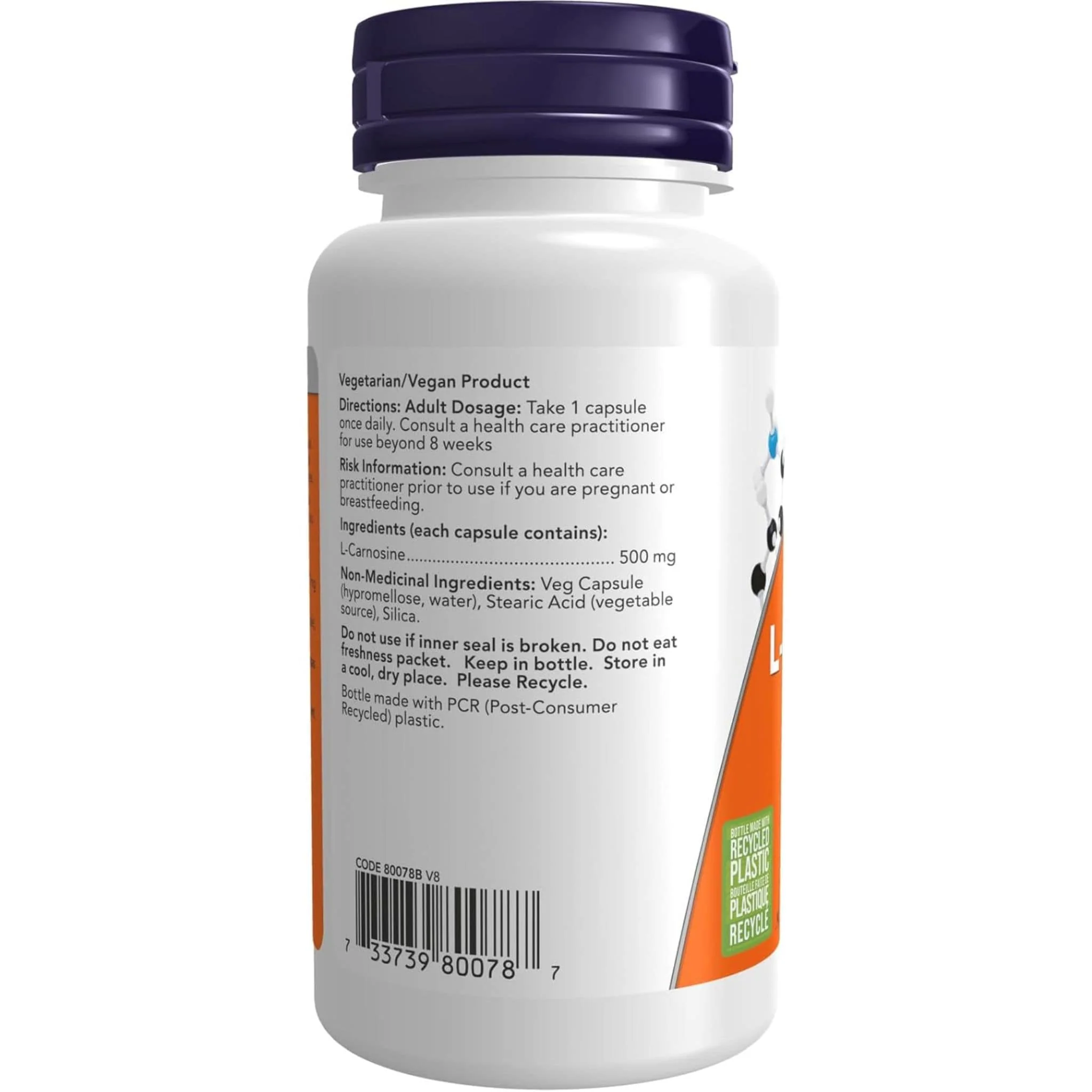 NOW L-Carnosine 500mg, 50 Vcaps - Image 2