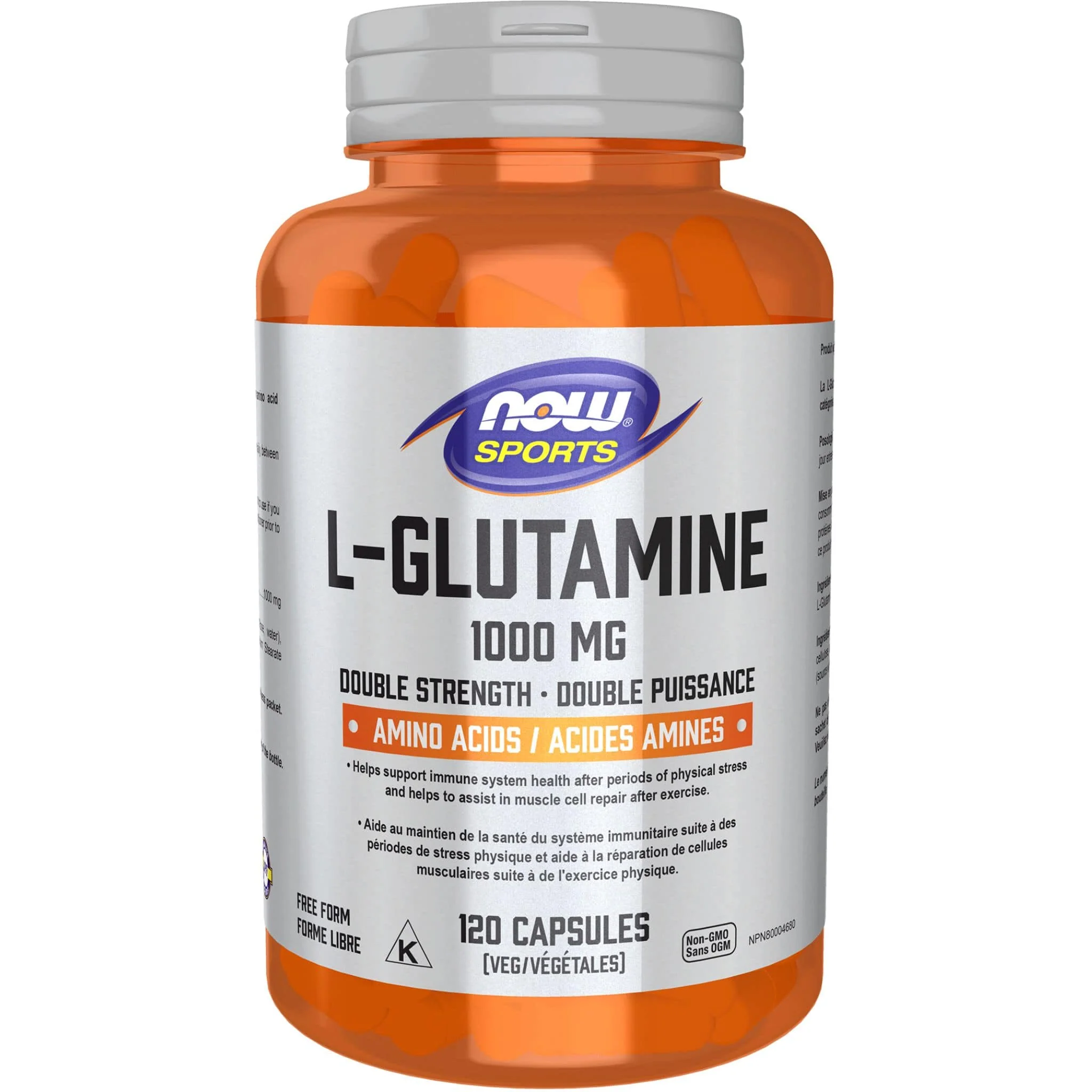 NOW L-Glutamine 1000mg Capsules, Free Form, Supports Lean Muscle Mass, 120 Capsules - Image 2
