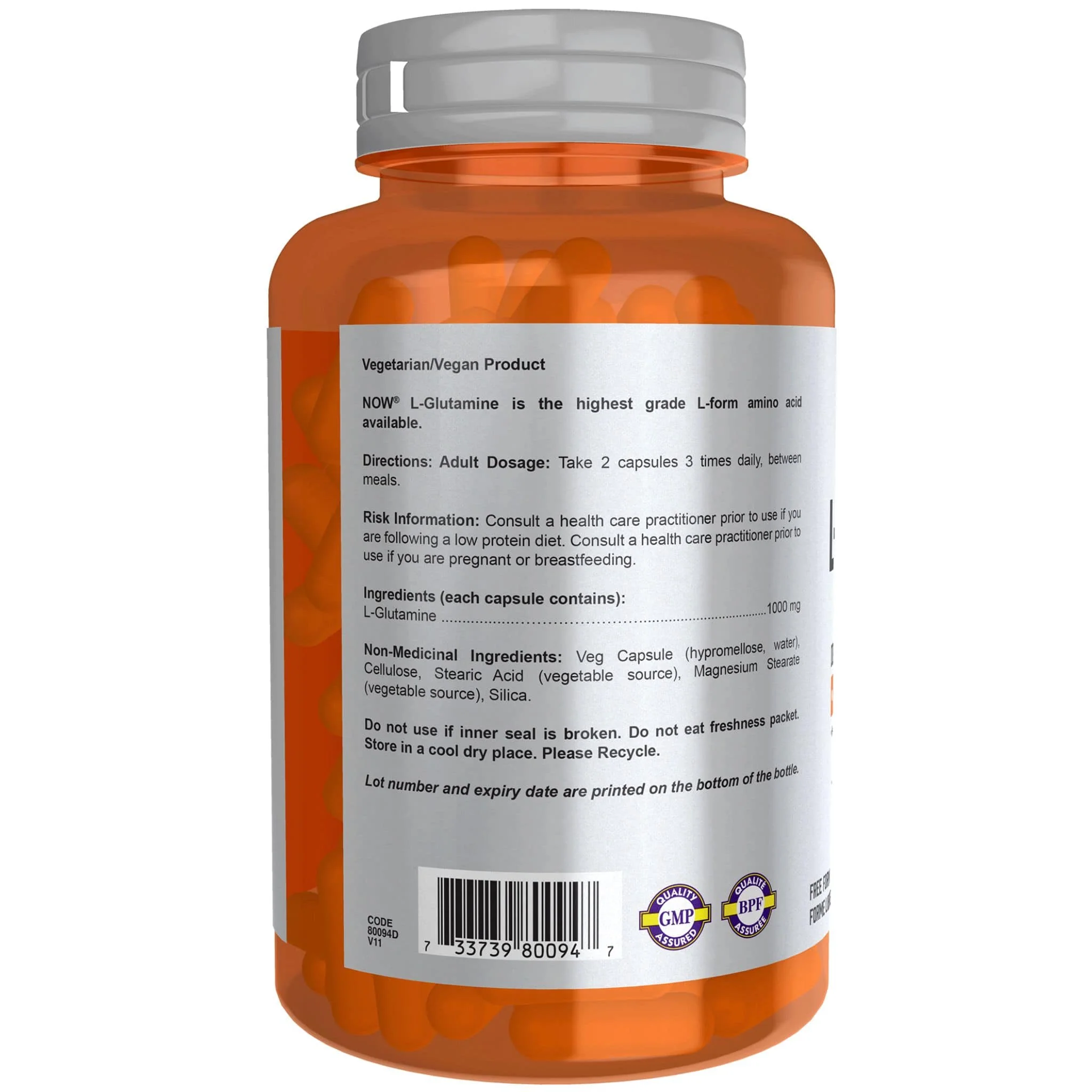 NOW L-Glutamine 1000mg Capsules, Free Form, Supports Lean Muscle Mass, 120 Capsules - Image 4
