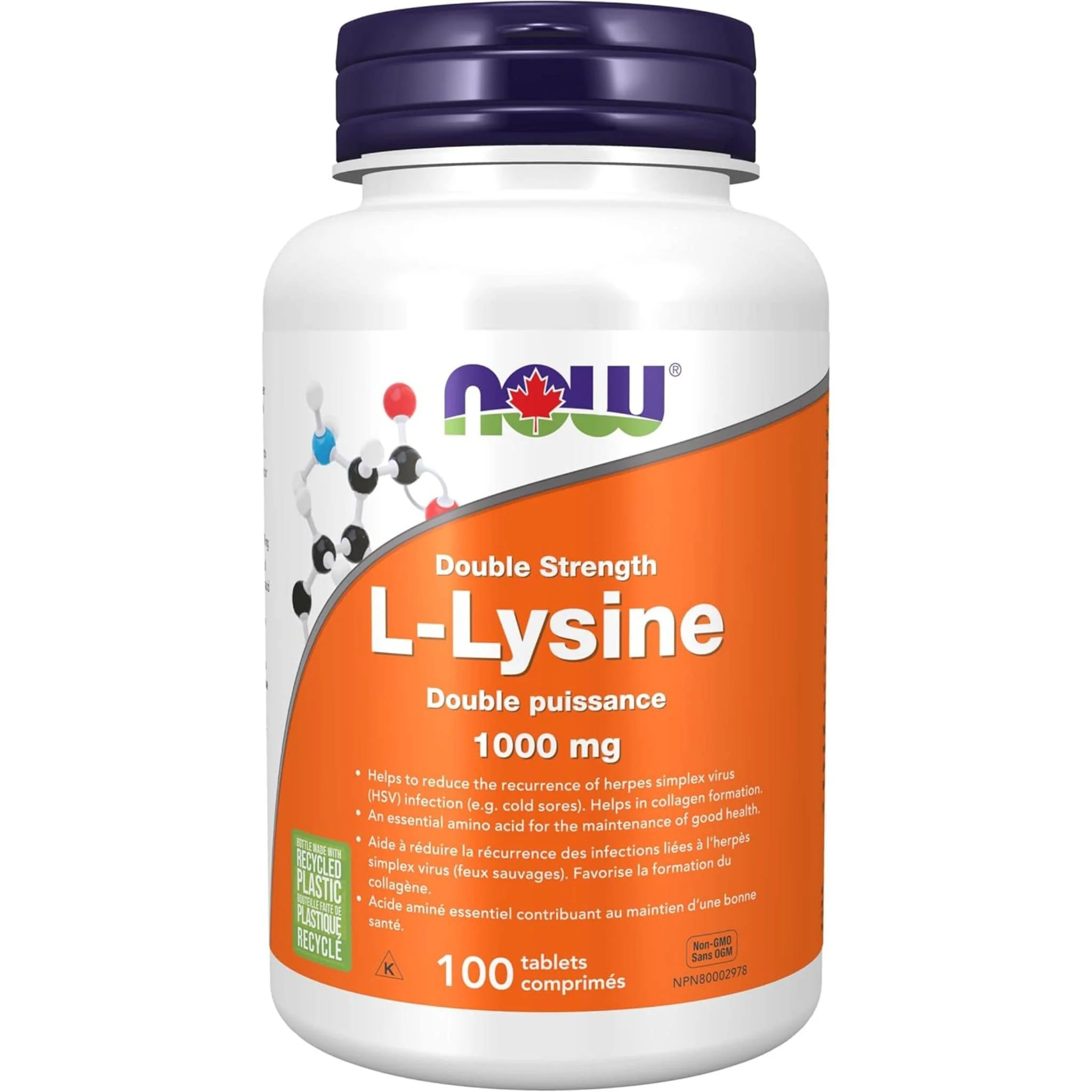 NOW L-Lysine 1000mg (Double Strength), 100 Tablets