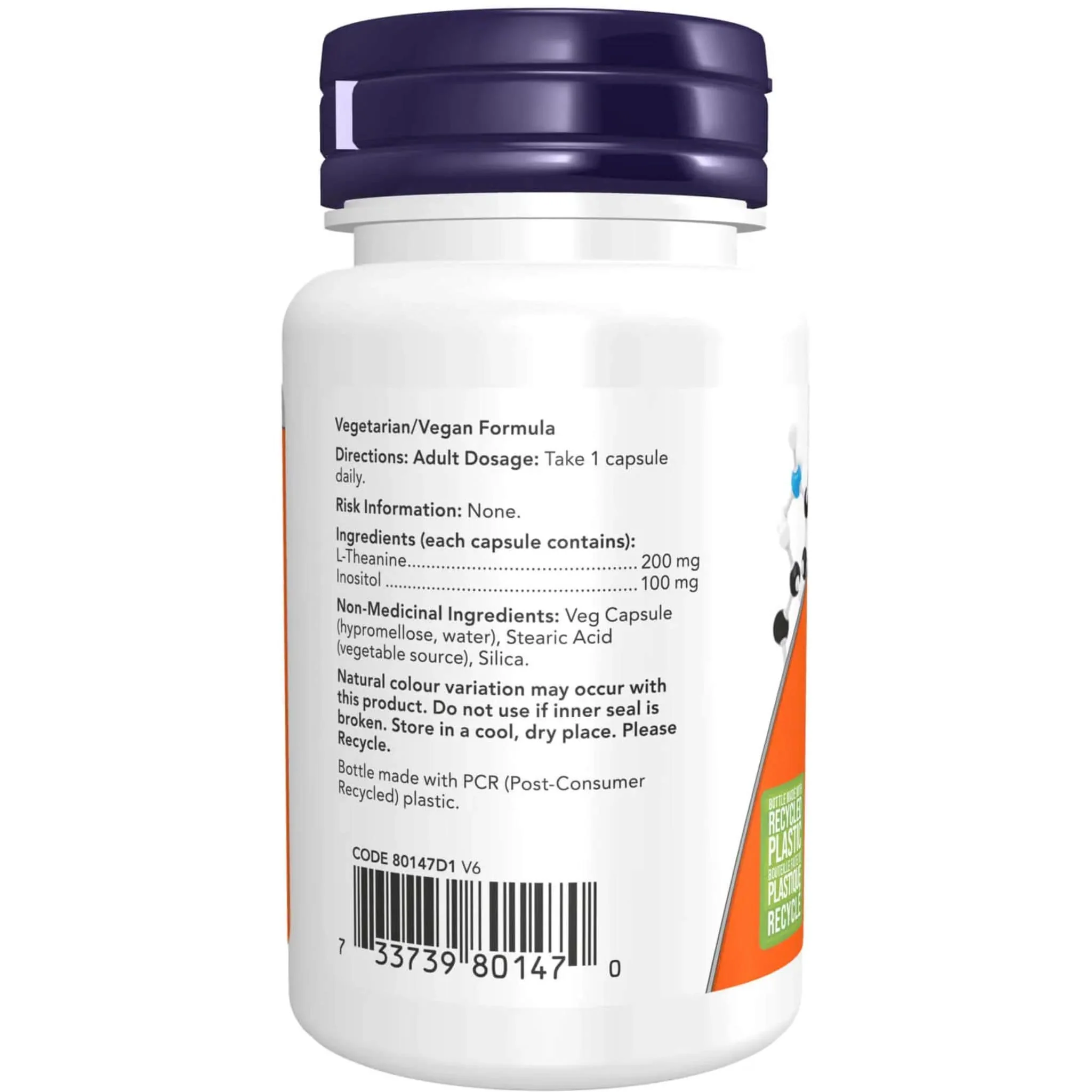 NOW L-Theanine (200mg) with Inositol (100mg), 60 Vcaps - Image 3