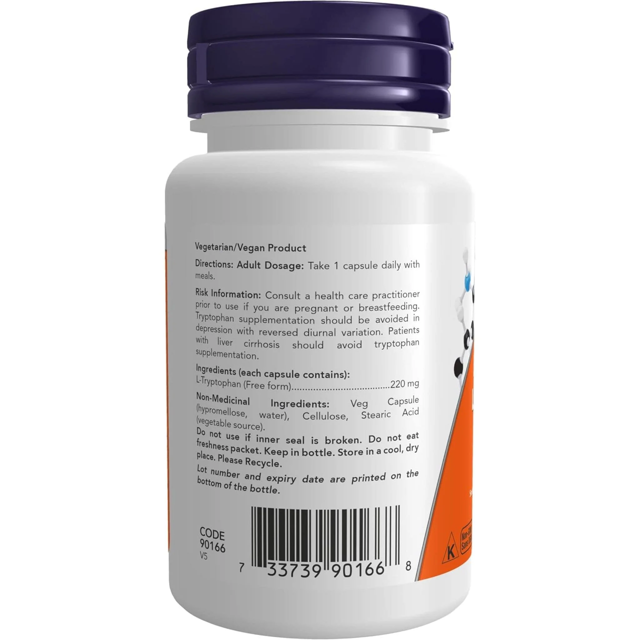 NOW L-Tryptophan, 220mg, 60 Vcaps - Image 3