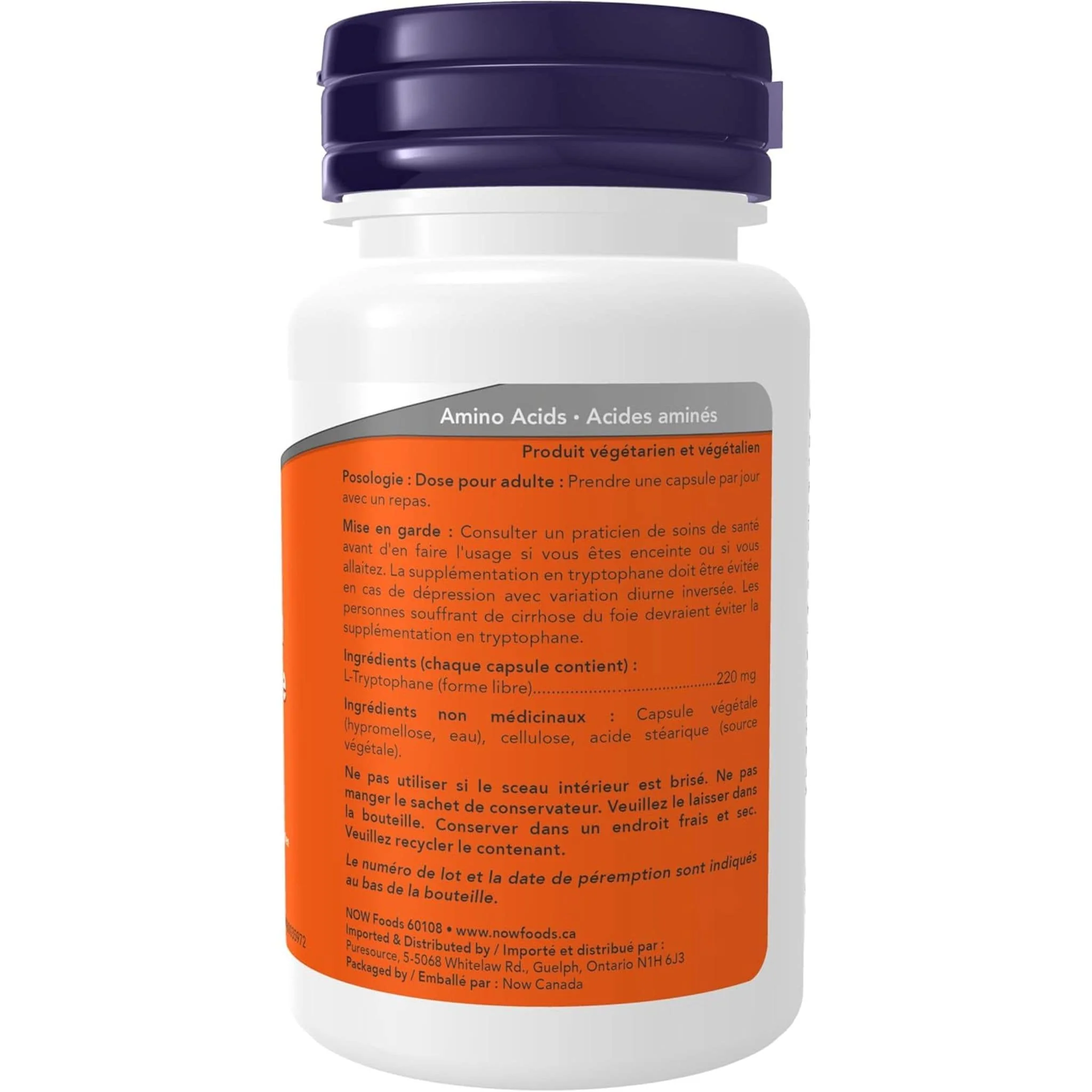 NOW L-Tryptophan, 220mg, 60 Vcaps - Image 4