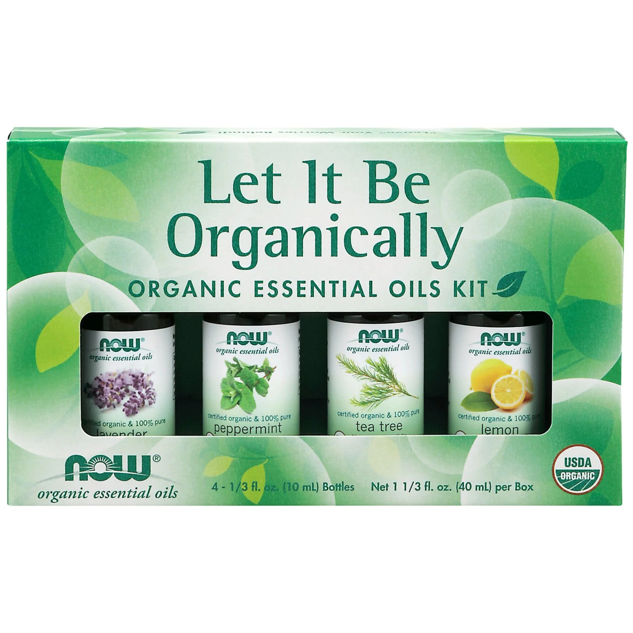 NOW Let It Be Organic Essential Oil Kit - Lavender, Tea Tree, Peppermint & Lemon Oil