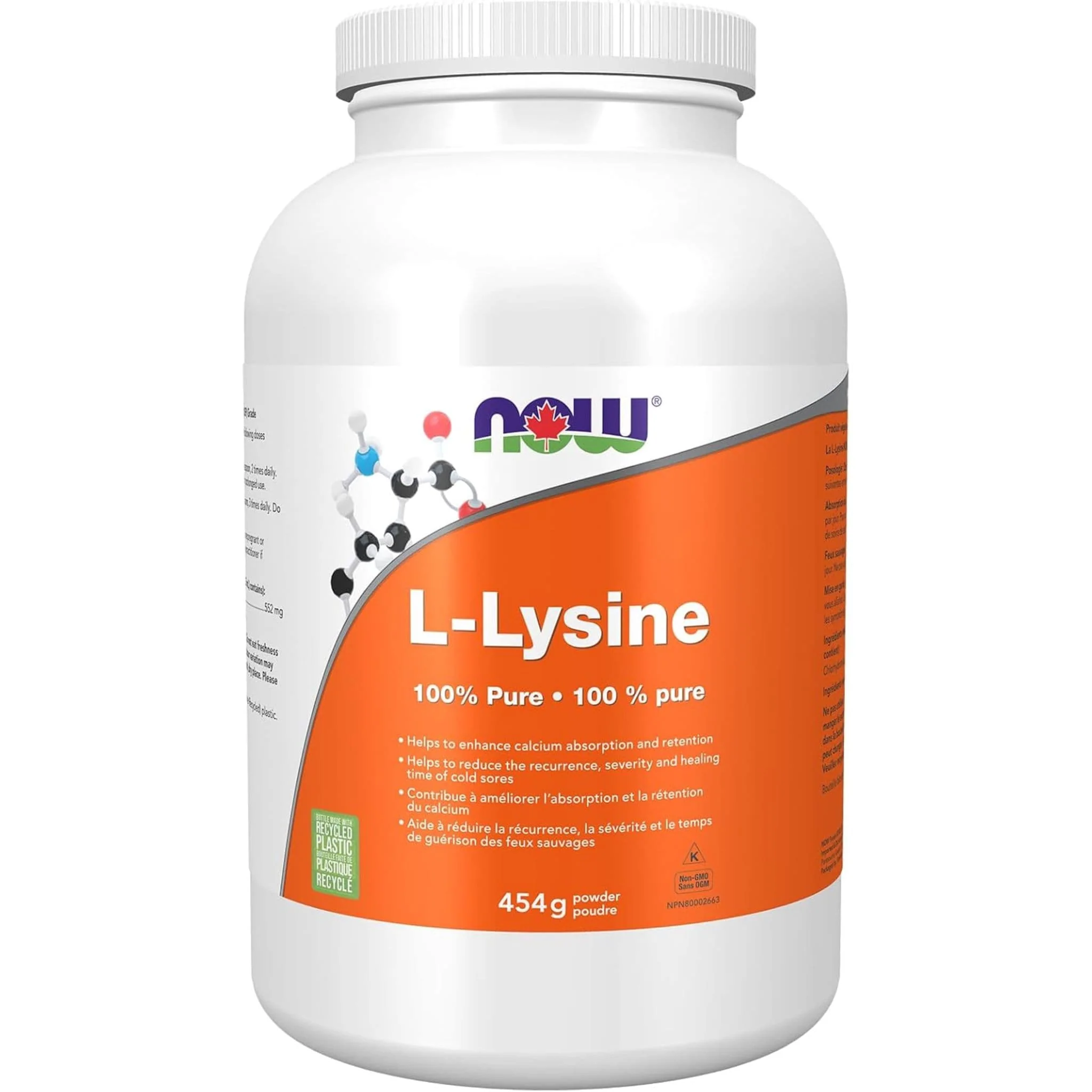NOW L-Lysine Powder (100% Pure), 454g - Image 2