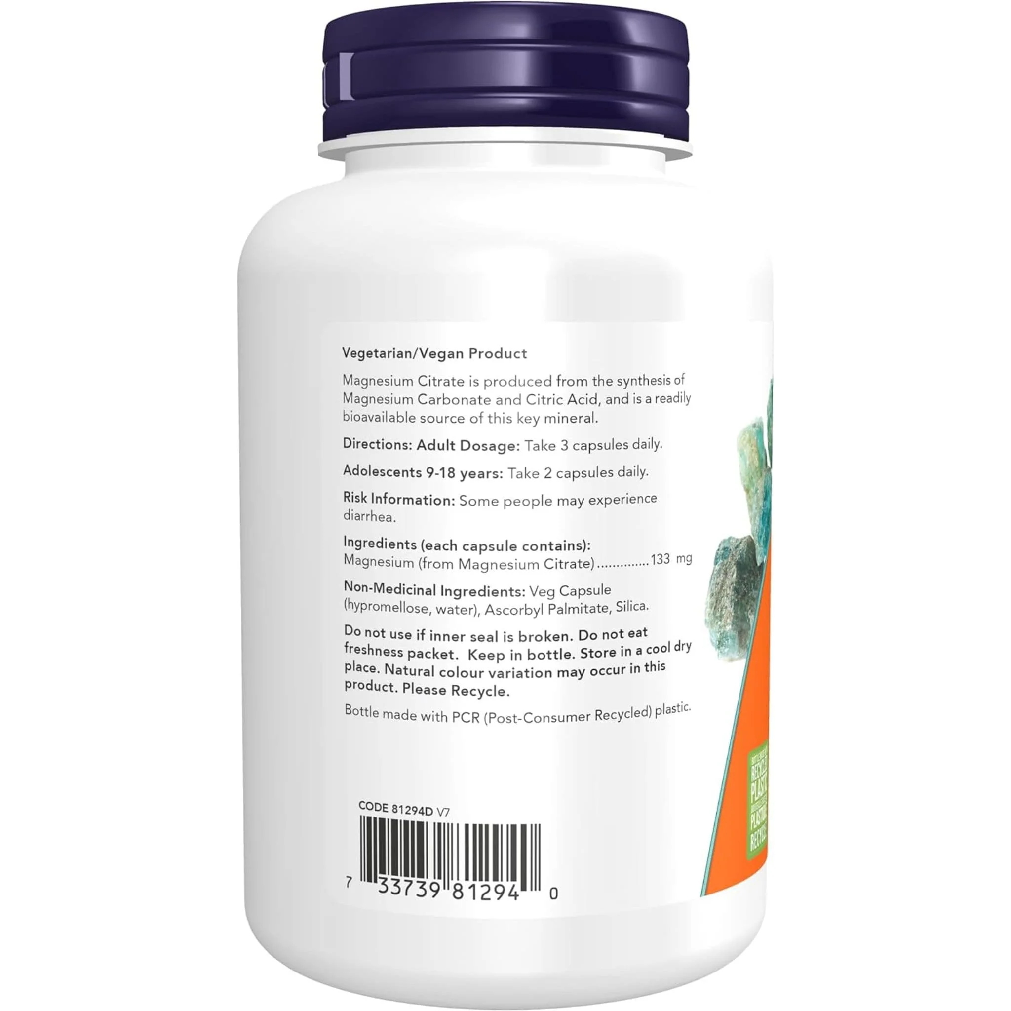 NOW Magnesium Citrate 133mg, 120 Vcaps - Image 3