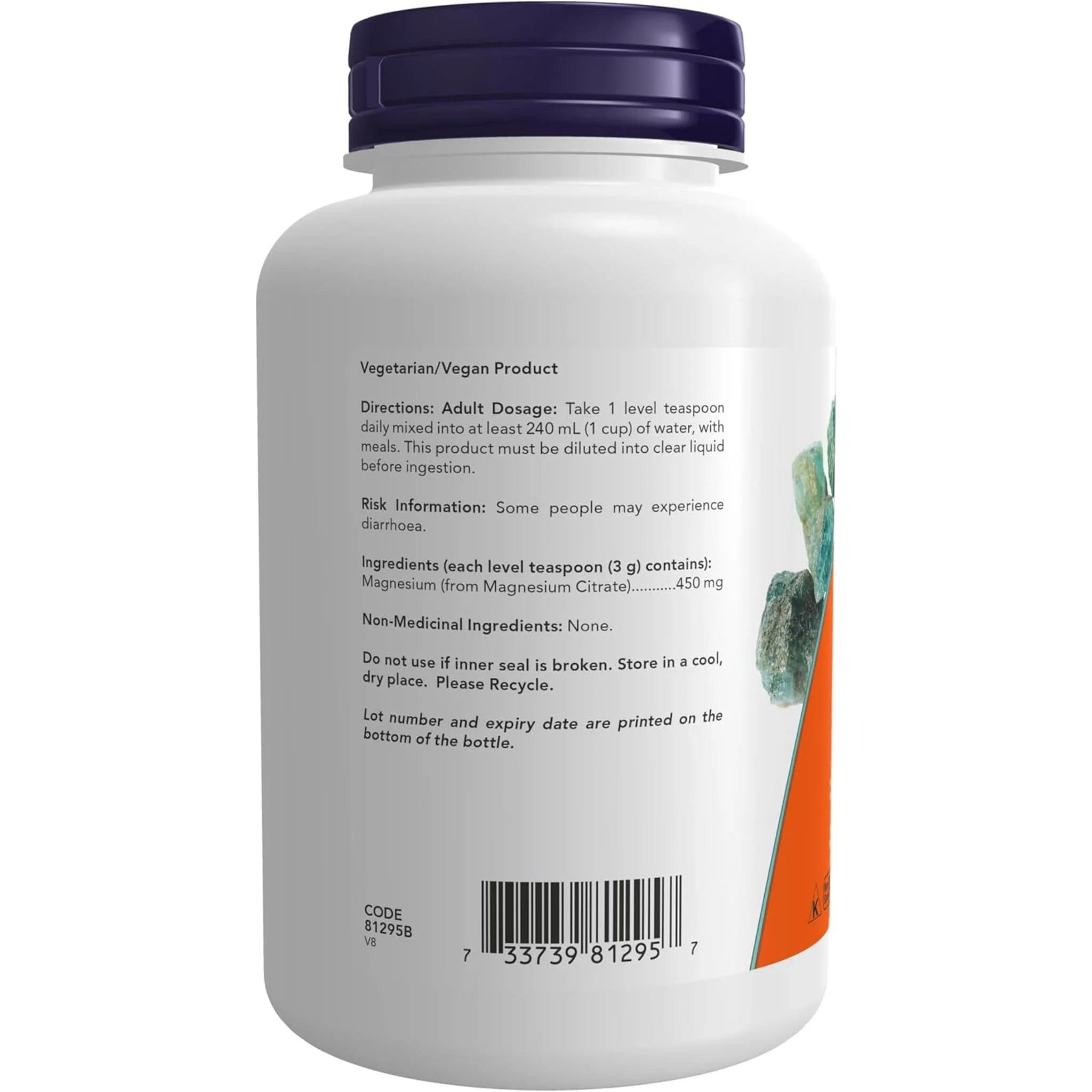 NOW Magnesium Citrate, 100% Pure Powder, 227g - Image 3