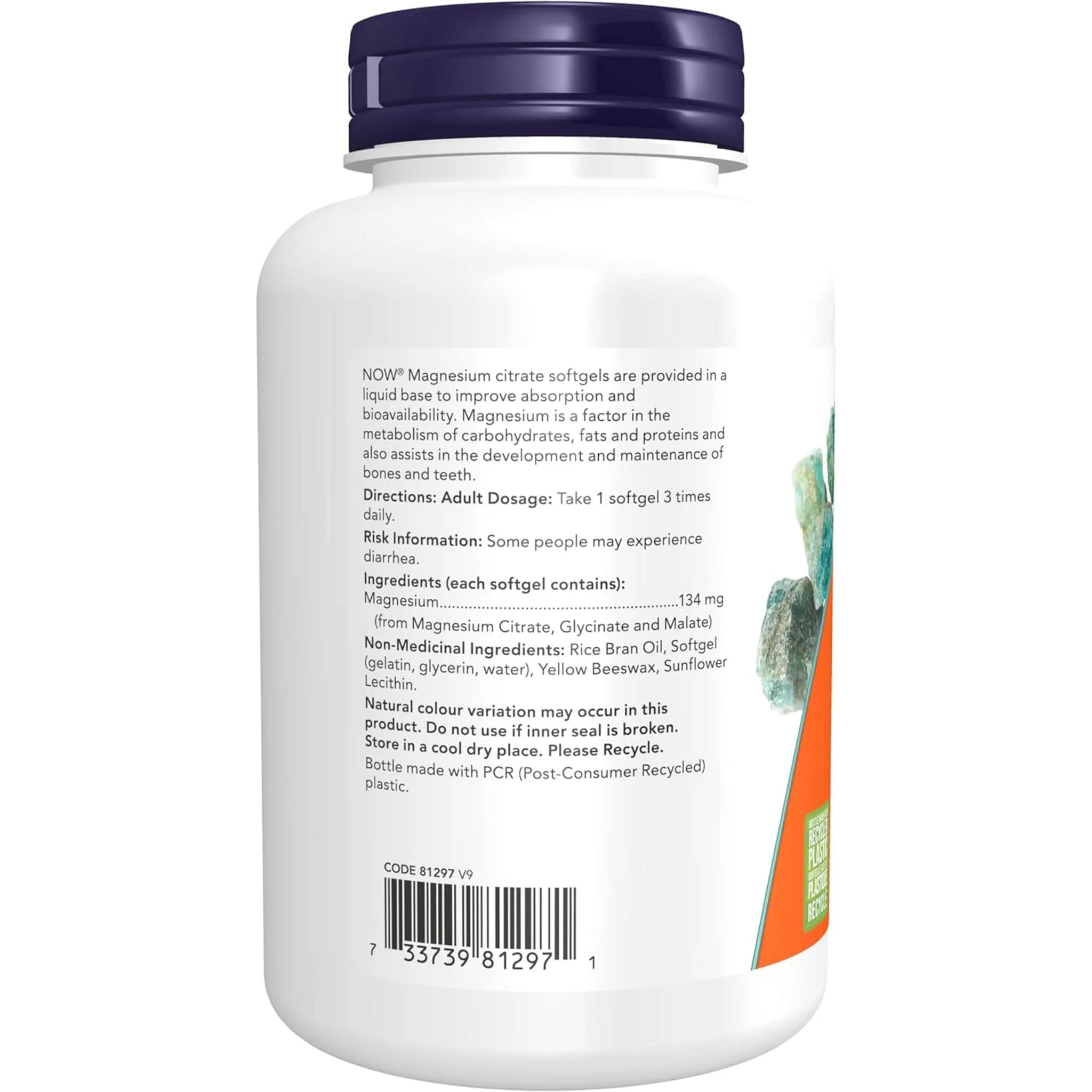 NOW Magnesium 134mg Complex, Magnesium Citrate, Magnesium Glycinate, Magnesium Malate Softgels - Image 3