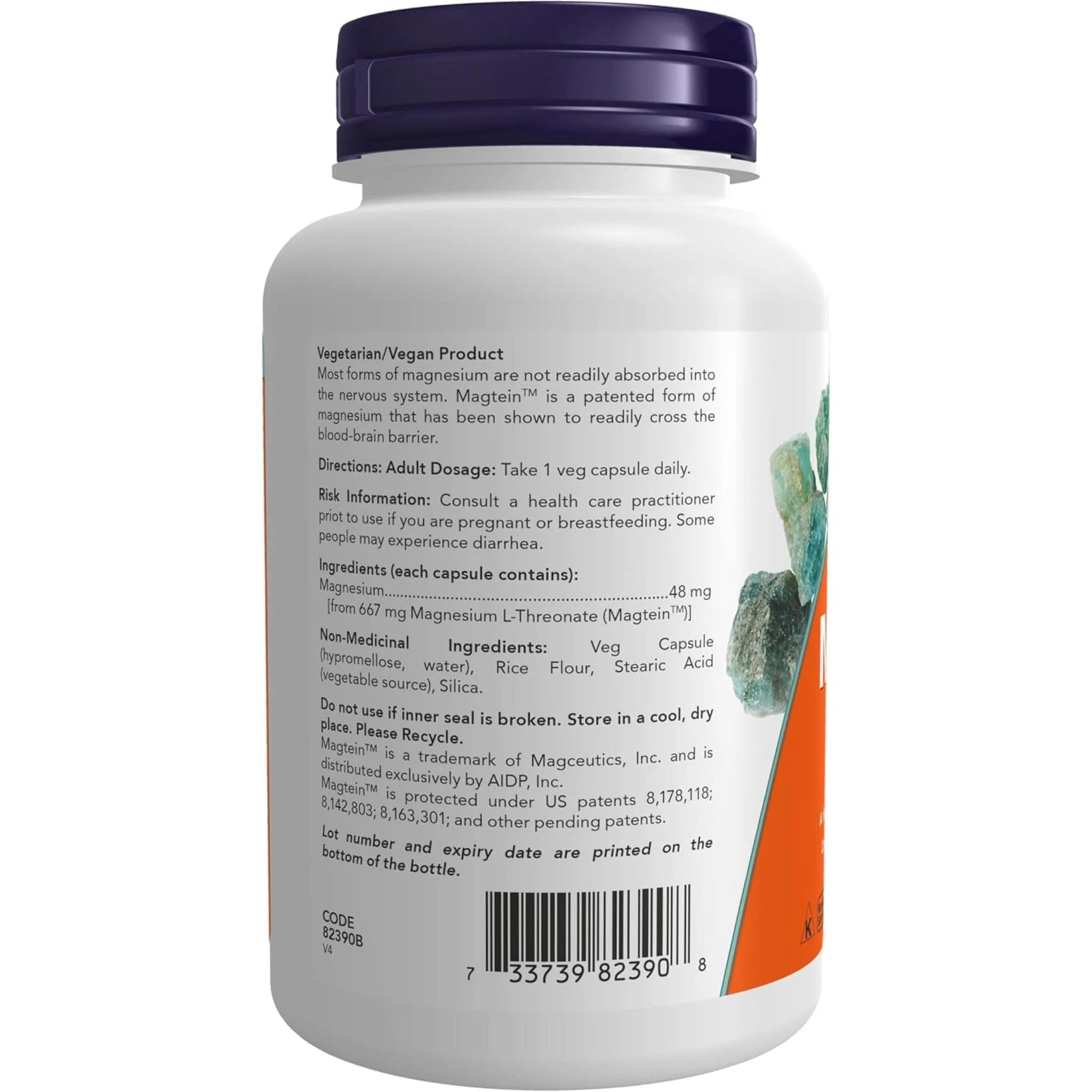 NOW Magtein Magnesium L-Threonate, 90 Vcaps - Image 2