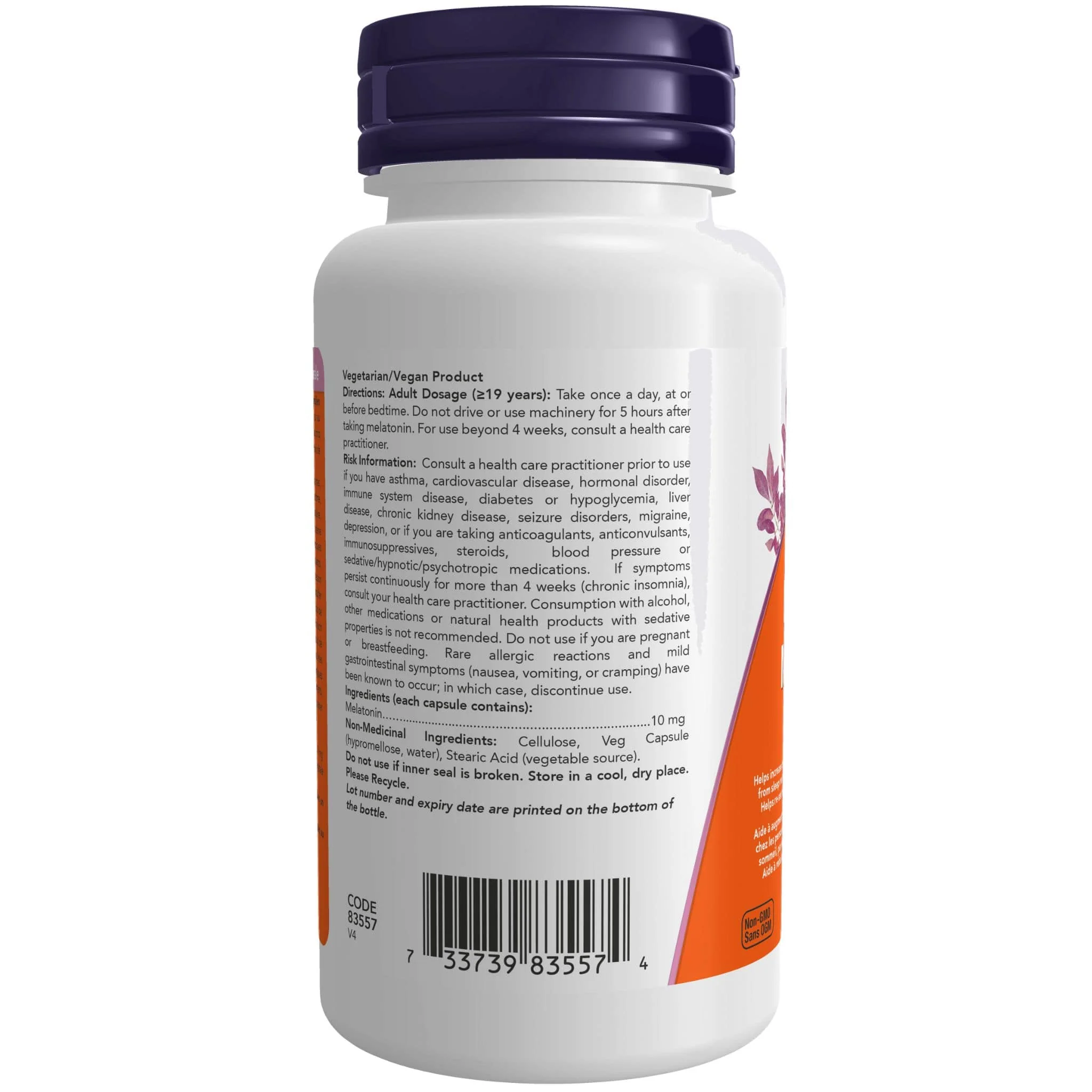 NOW Melatonin 10mg, Extra Strength, 100 VCapsules - Image 3