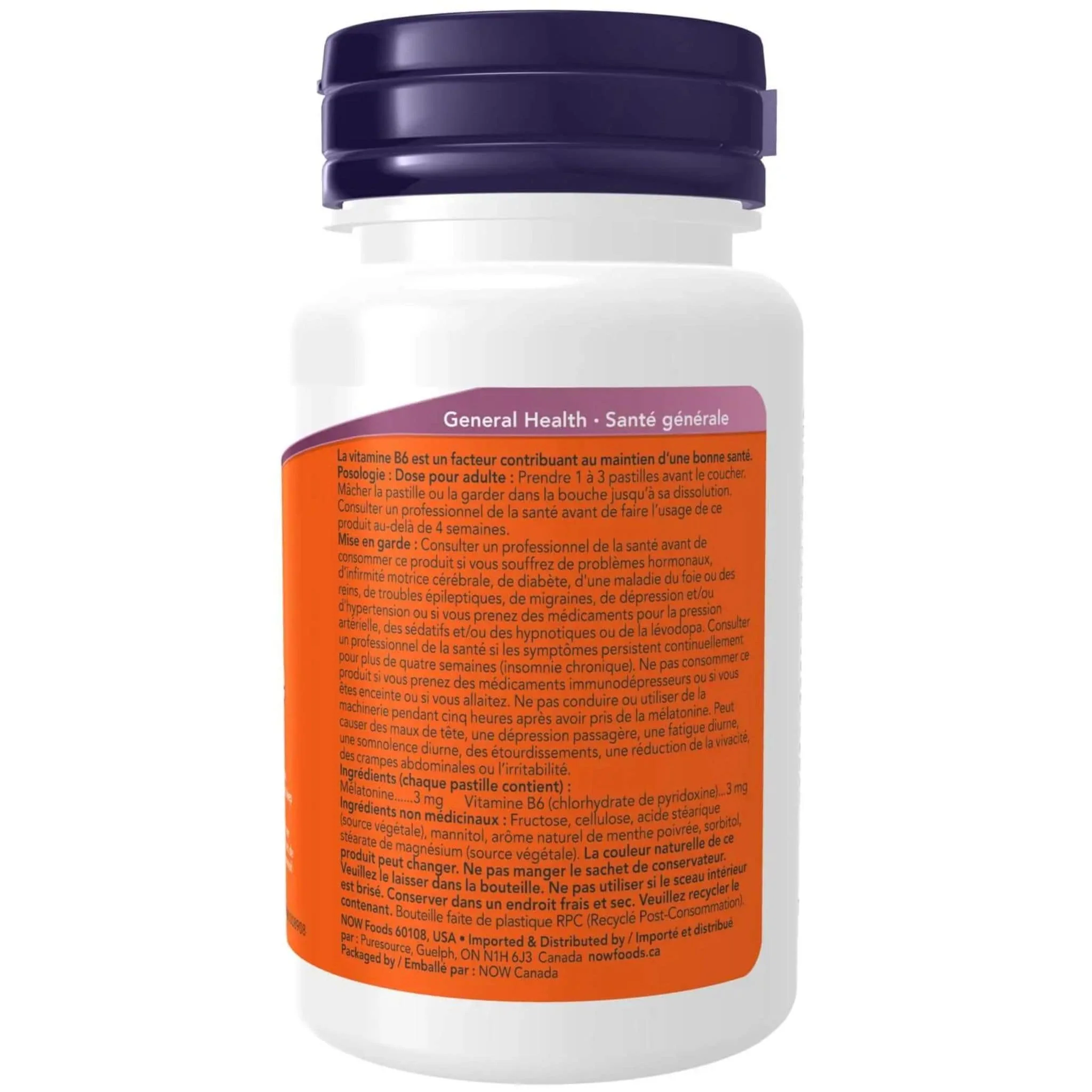 NOW Chewable Melatonin 3mg with Vitamin B6, Peppermint Flavoured Chewable Lozenges - Image 4