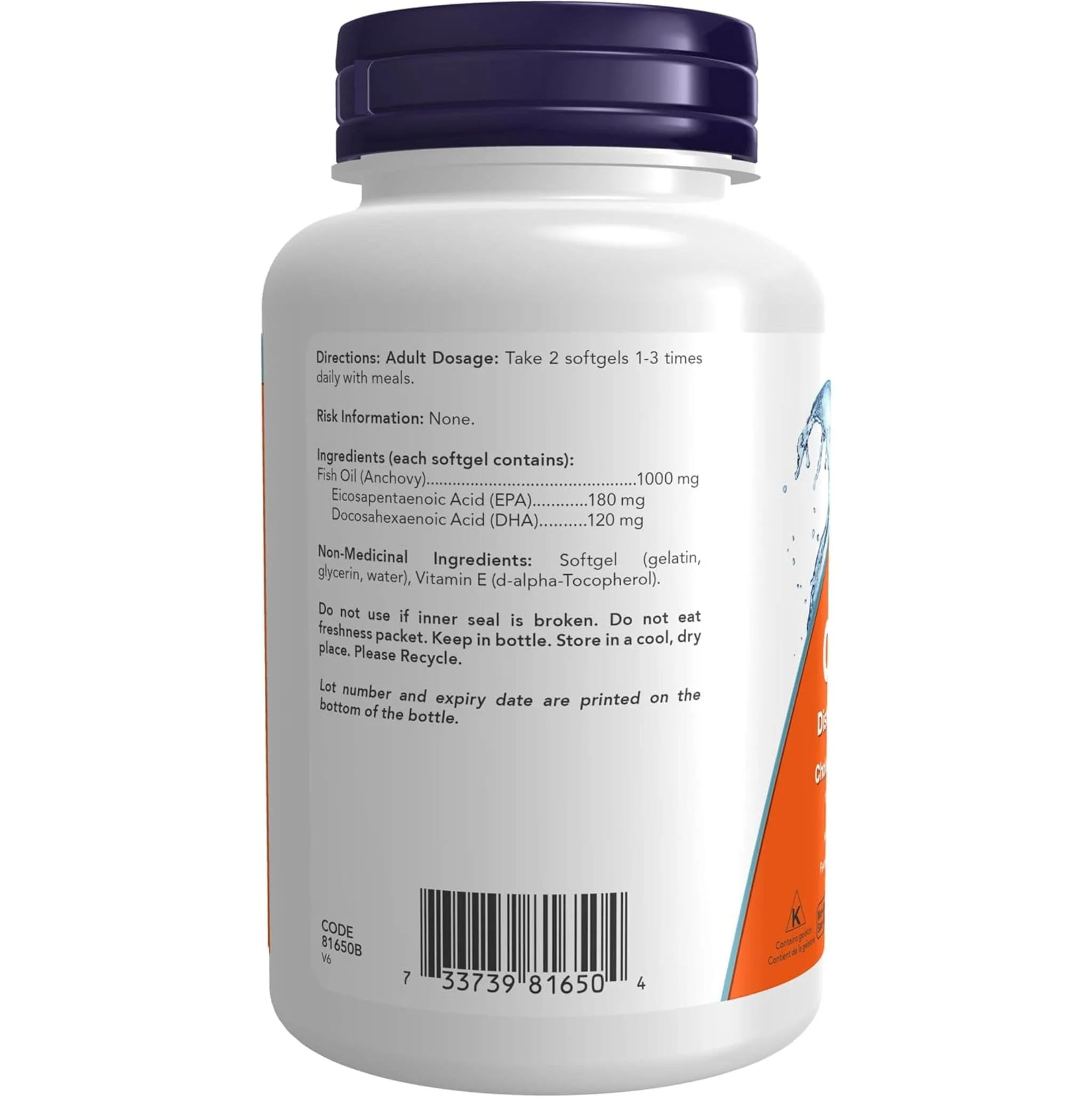 NOW Omega-3 1000mg Concentrated Fish Oil Softgels - Image 6