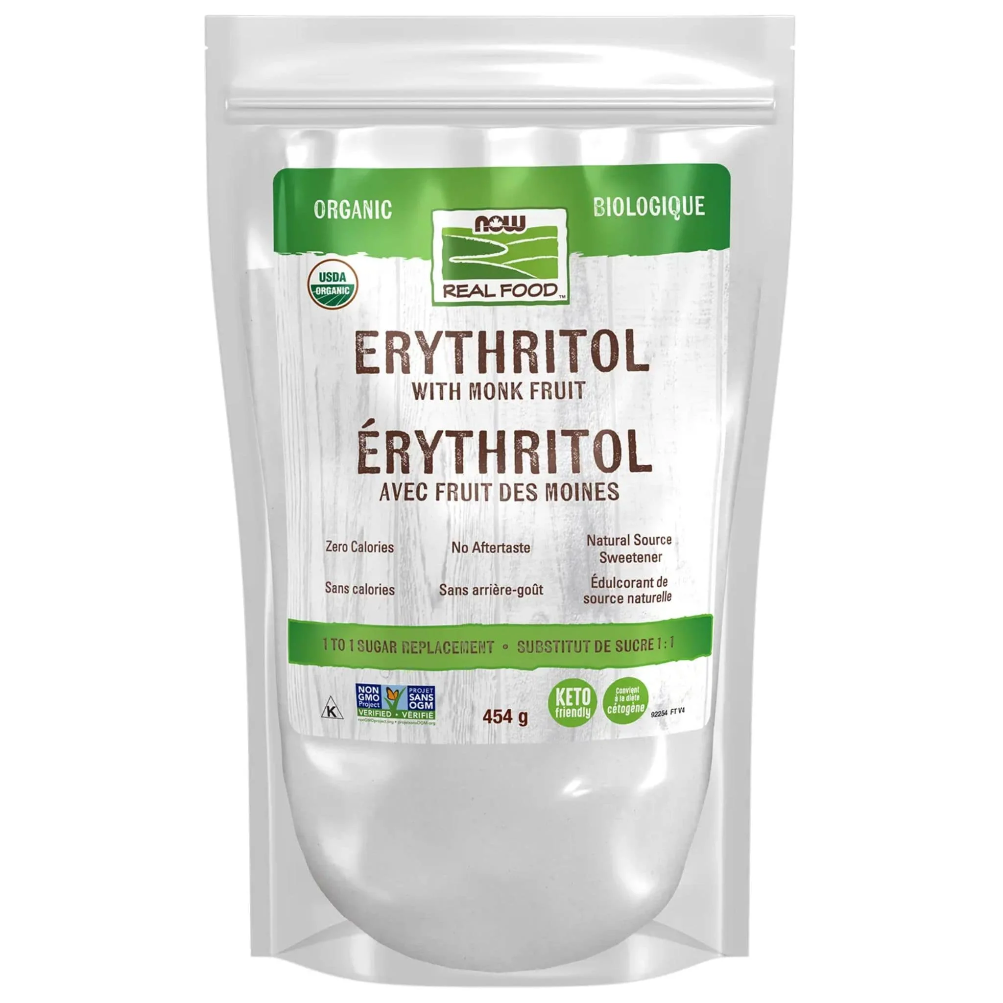 NOW Organic Erythritol and Organic Monk Fruit Powder, Natural Source Sweetener, Sugar Replacement, 454g