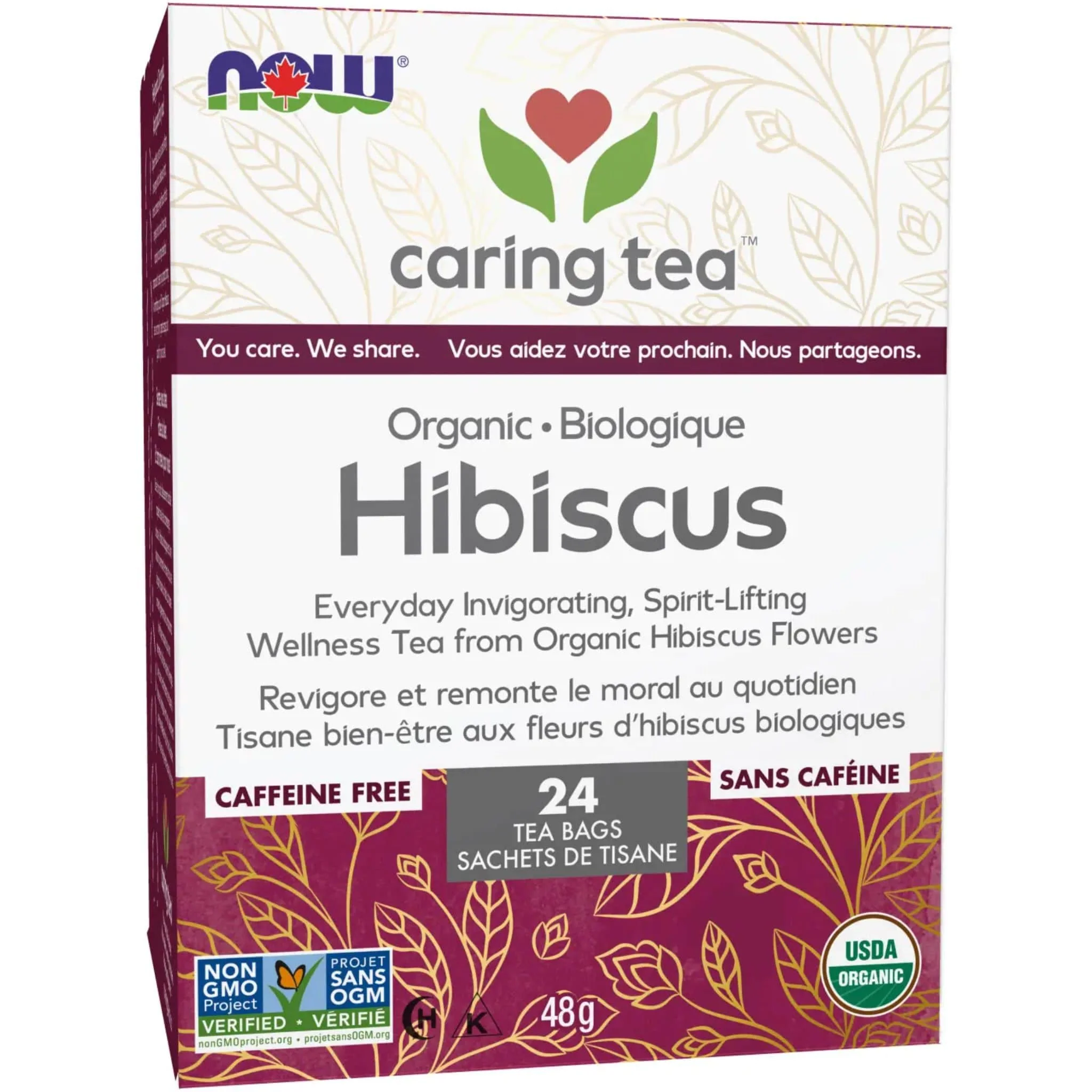 NOW Organically Heavenly Hip Hibiscus Tea, 24 Bags