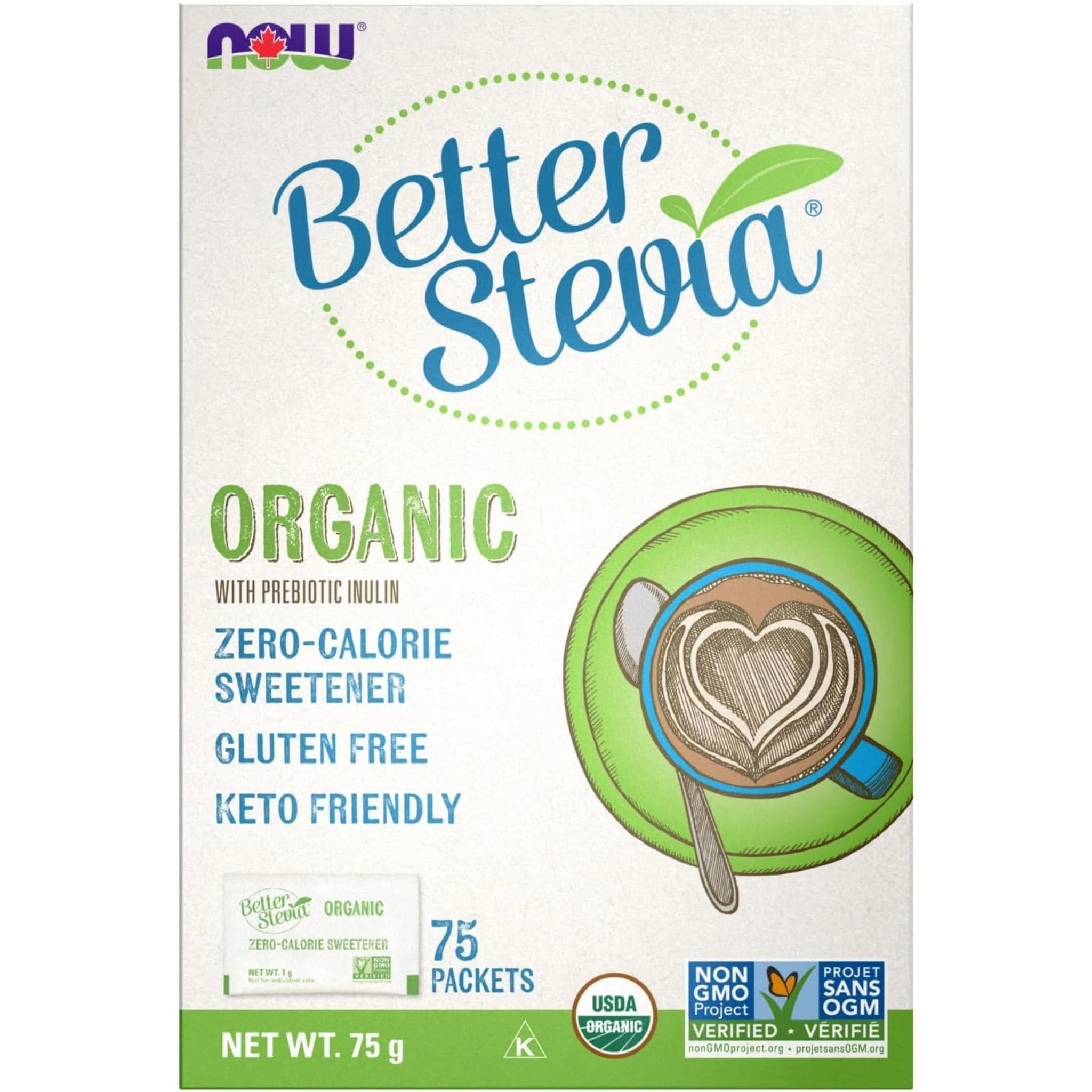 NOW Organic Stevia with Inulin, 1g x 75 Packets - Image 2