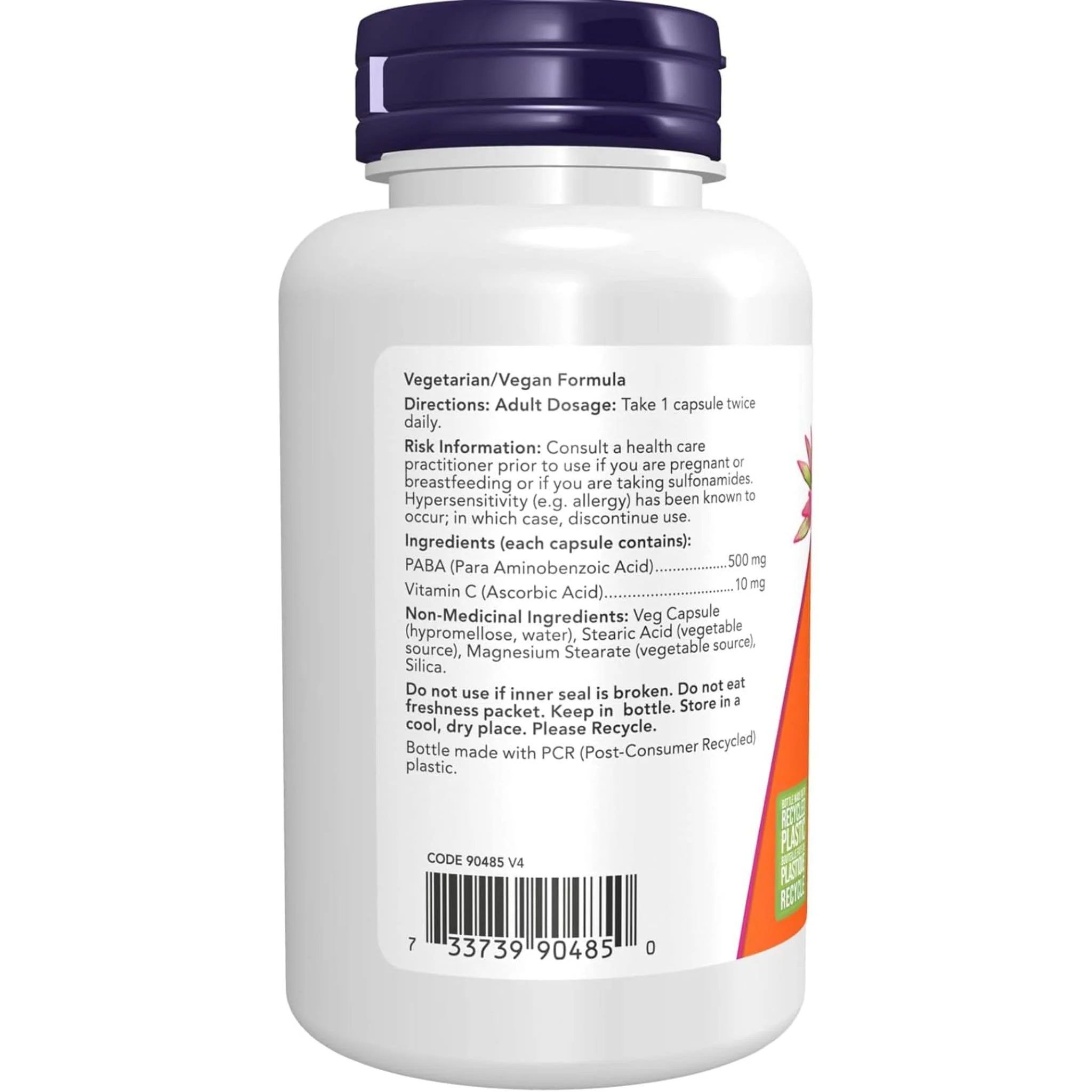 NOW PABA 500mg with Vitamin C, 100 Capsules - Image 3