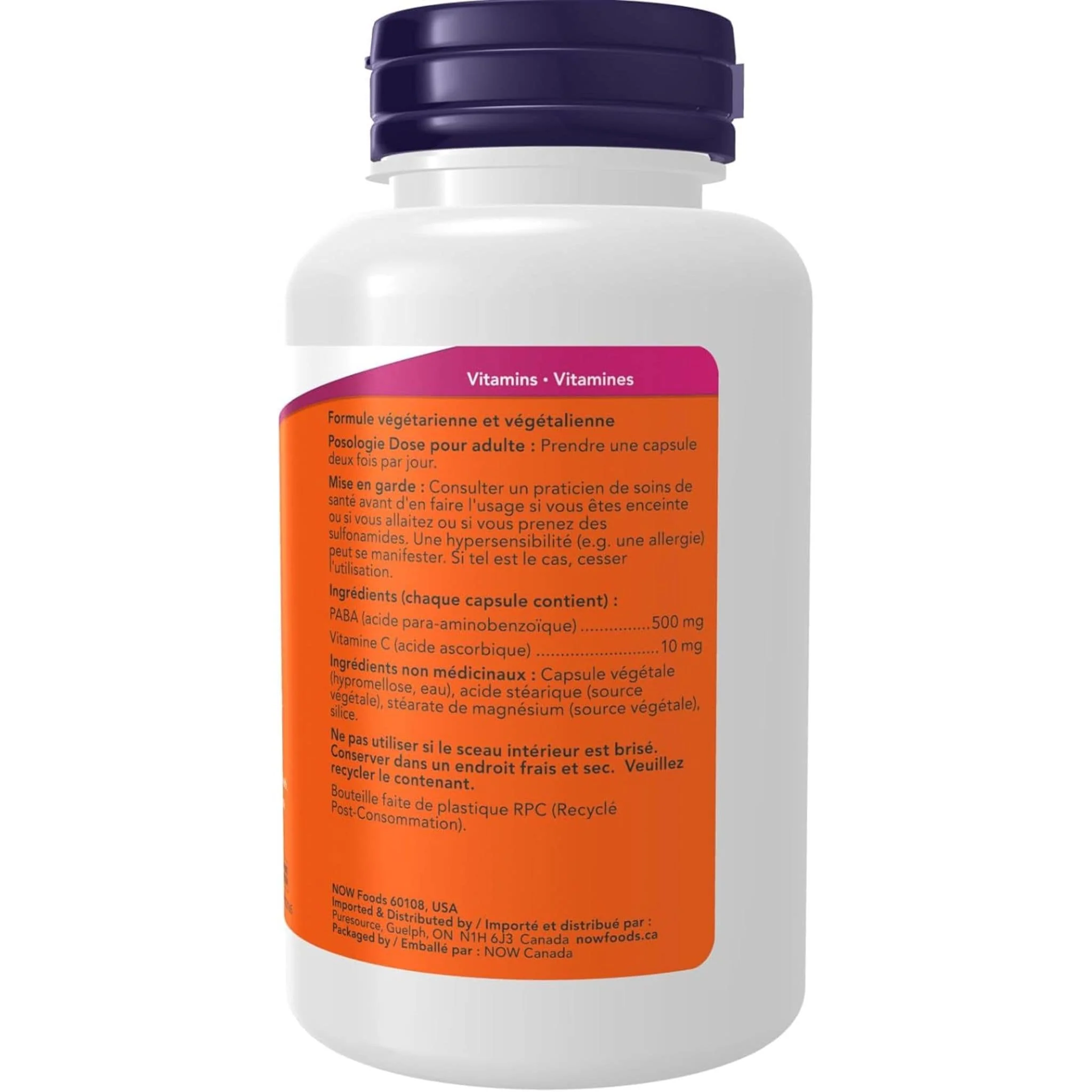 NOW PABA 500mg with Vitamin C, 100 Capsules - Image 4