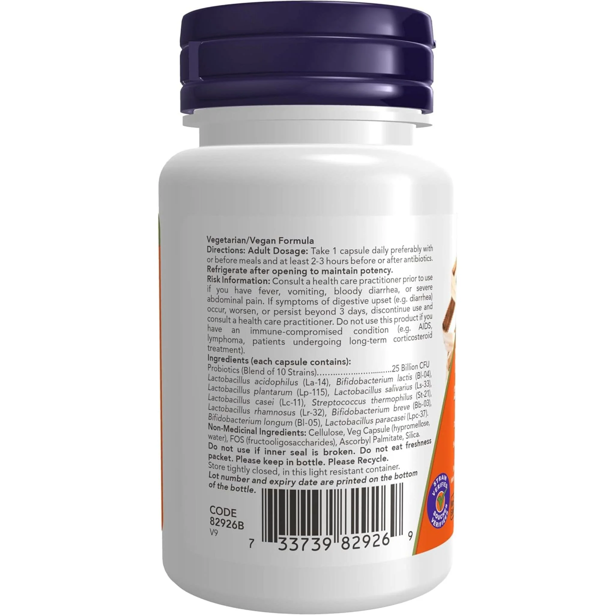 NOW Probiotic-10 (Dairy Free), 25 Billion, 50 VCaps - Store in Fridge - Image 3