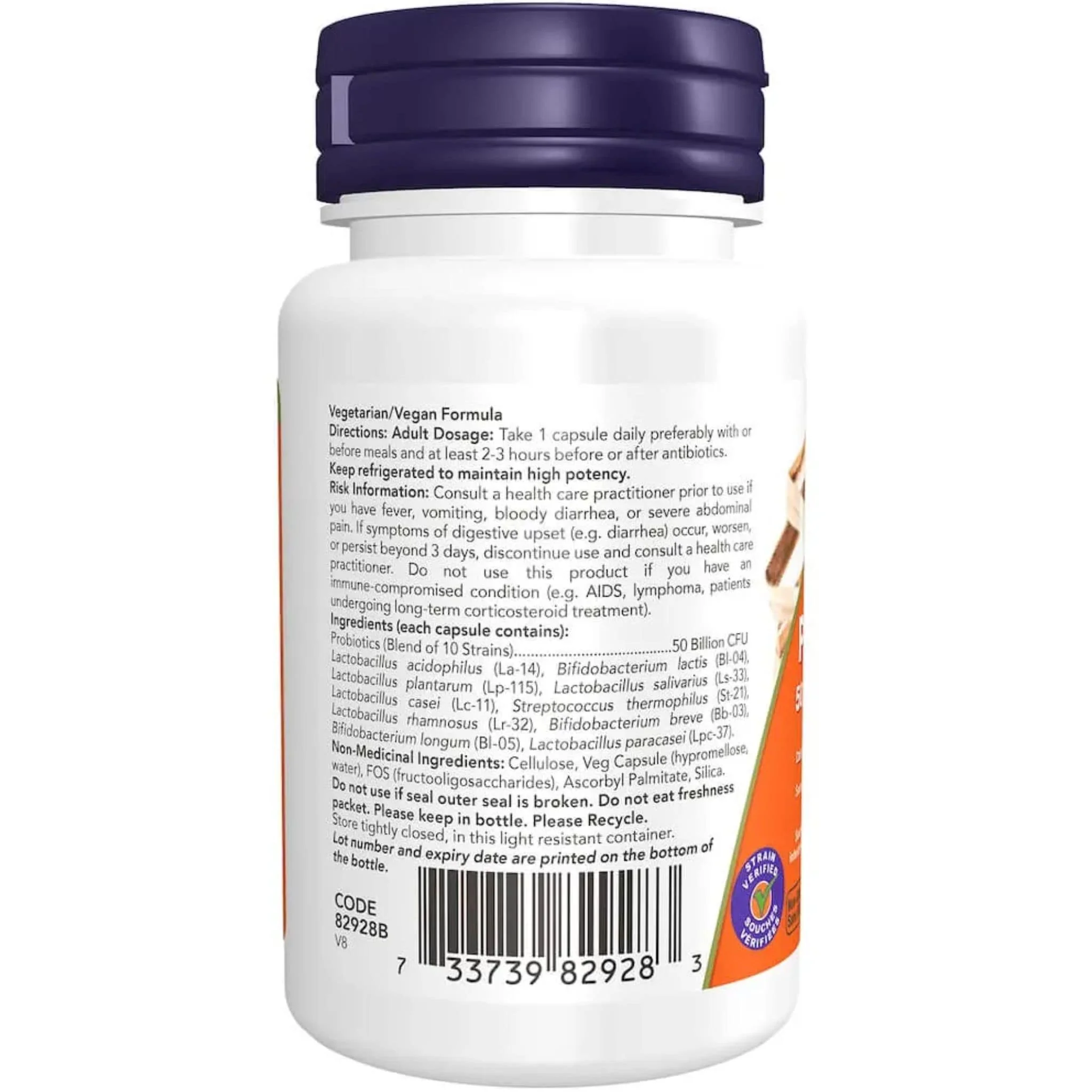 NOW Probiotic-10 50 Billion, 50 VCaps - Store in Fridge - Image 2