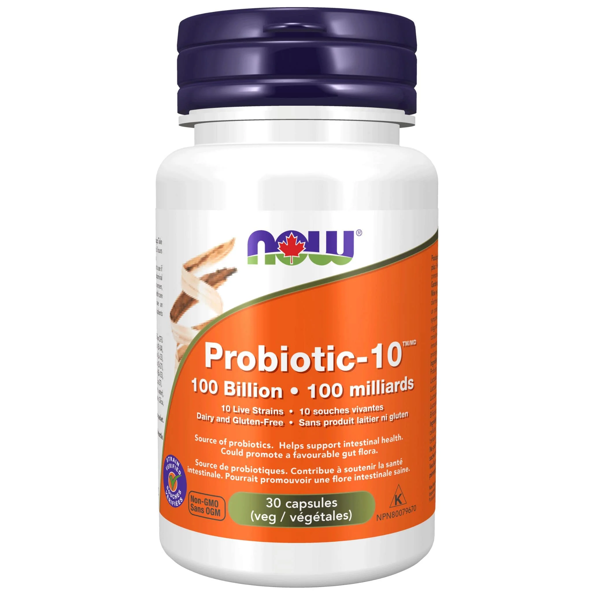 NOW Probiotic-10 100 Billion with 10 Strains, Refrigerated, 30 Vegetable Capsules