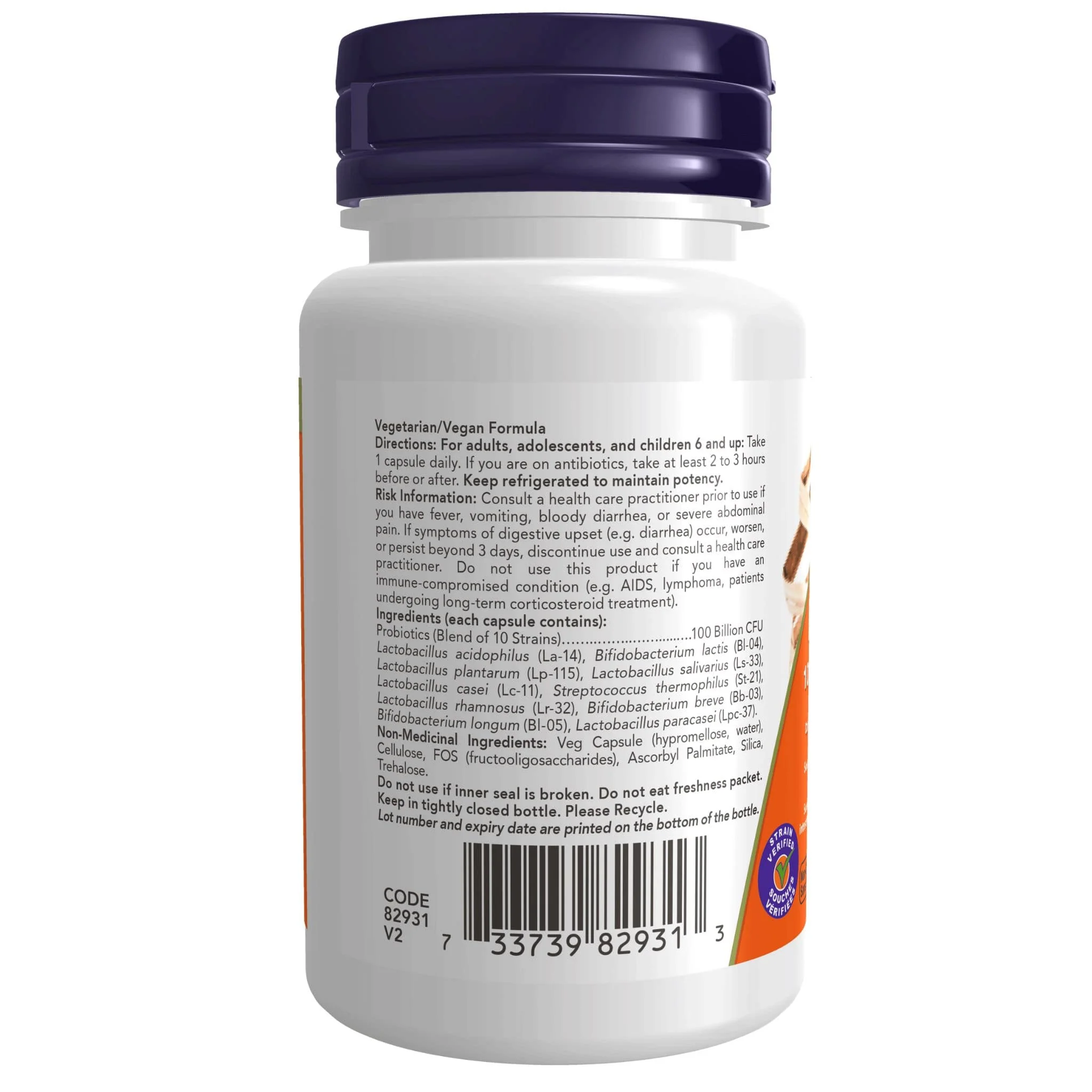 NOW Probiotic-10 100 Billion with 10 Strains, Refrigerated, 30 Vegetable Capsules - Image 2