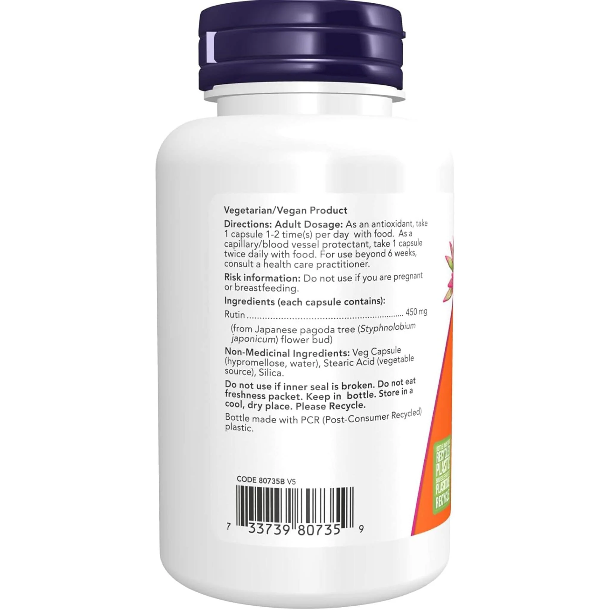 NOW Rutin, 450mg, 100 VCaps - Image 3
