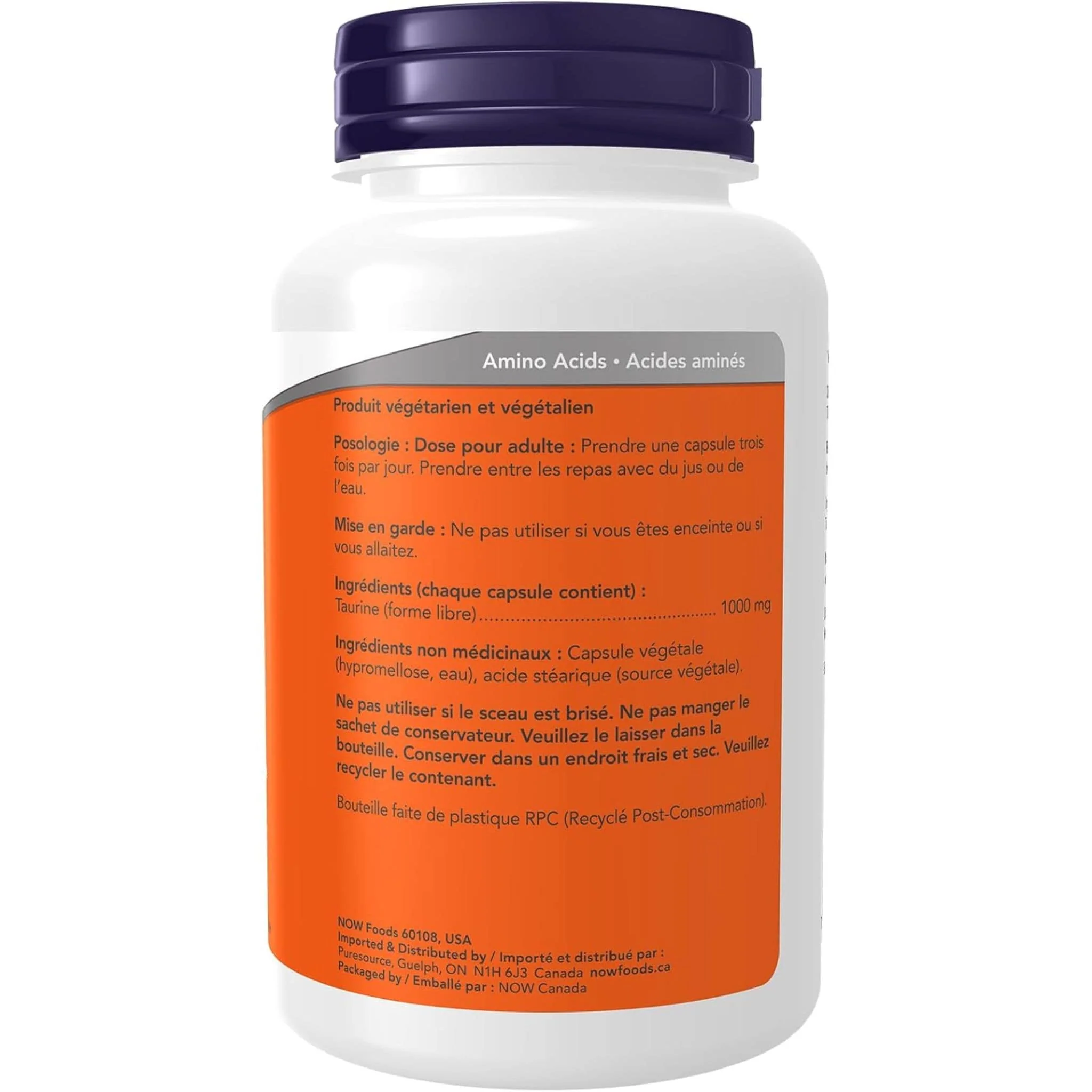 NOW Taurine 1000mg Capsules (Double Strength) - Image 3