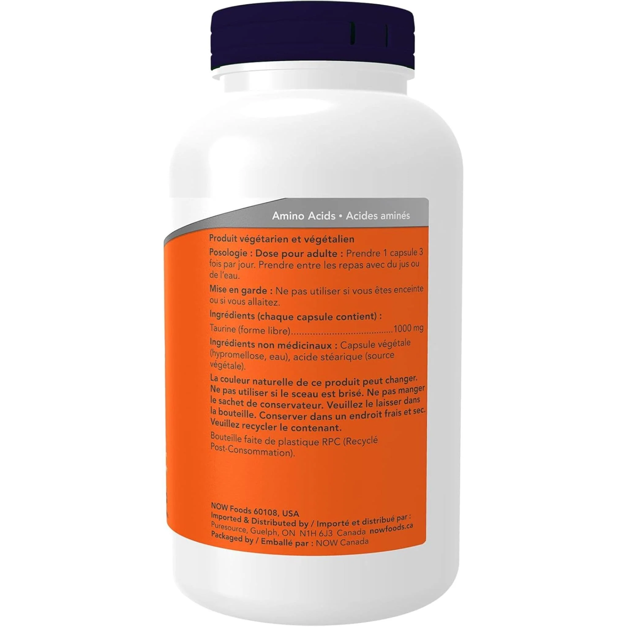 NOW Taurine 1000mg Capsules (Double Strength) - Image 7