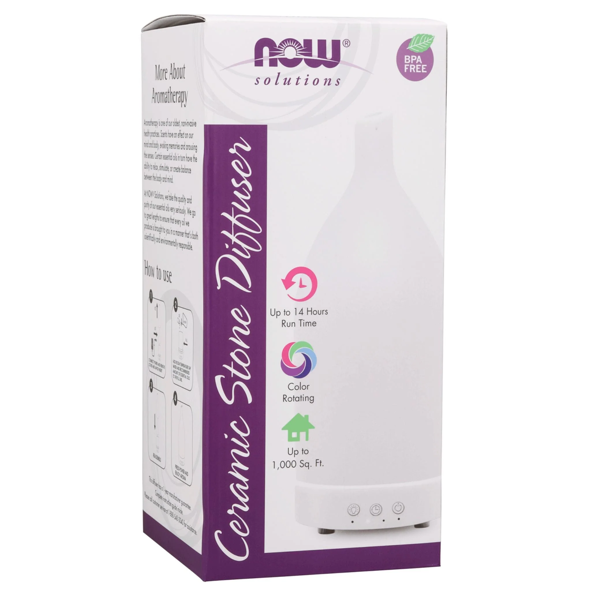 NOW Ultrasonic Essential Oil Diffuser, Ceramic Vase, White