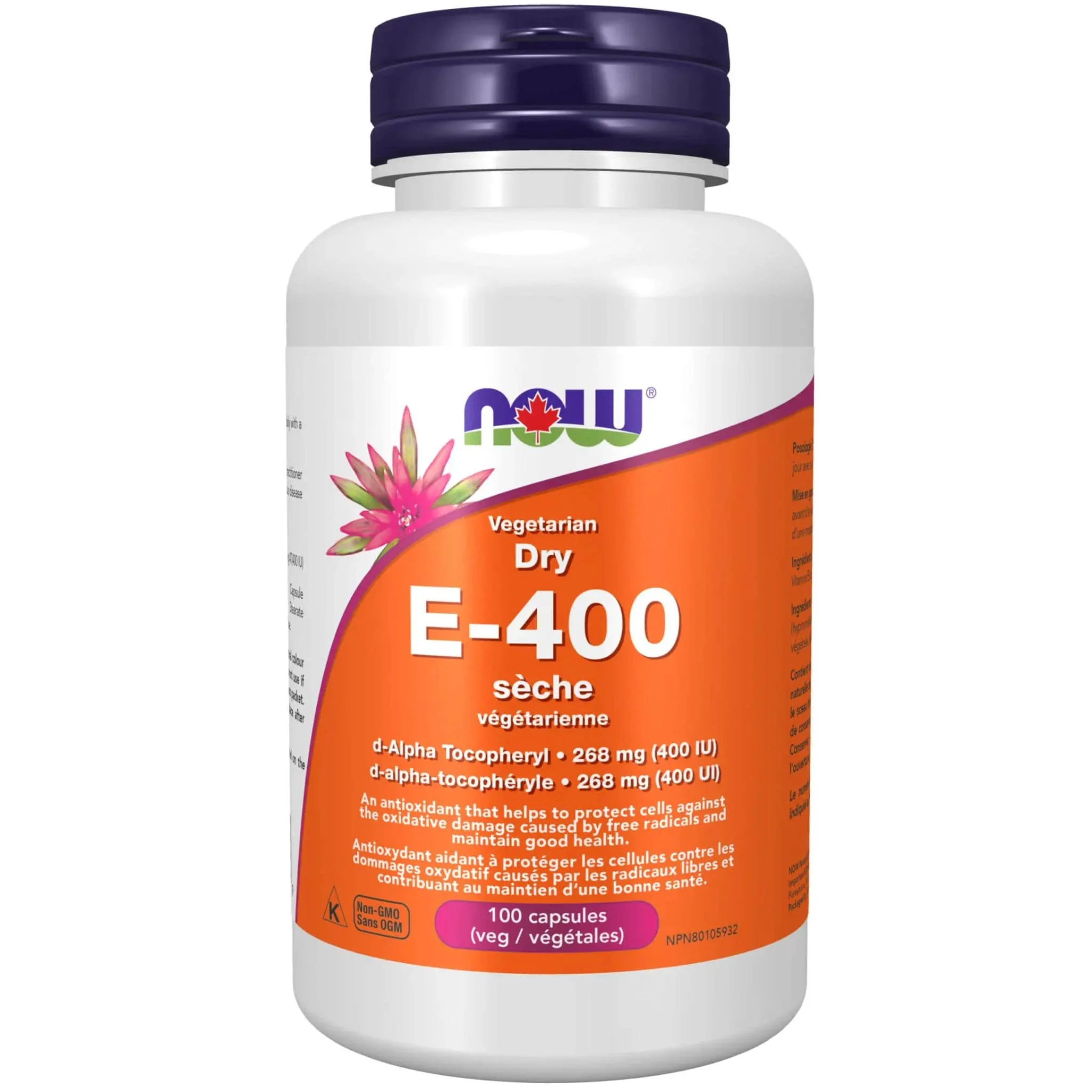 NOW Vegetarian Dry Vitamin E-400 IU, 100 Capsules - Image 2
