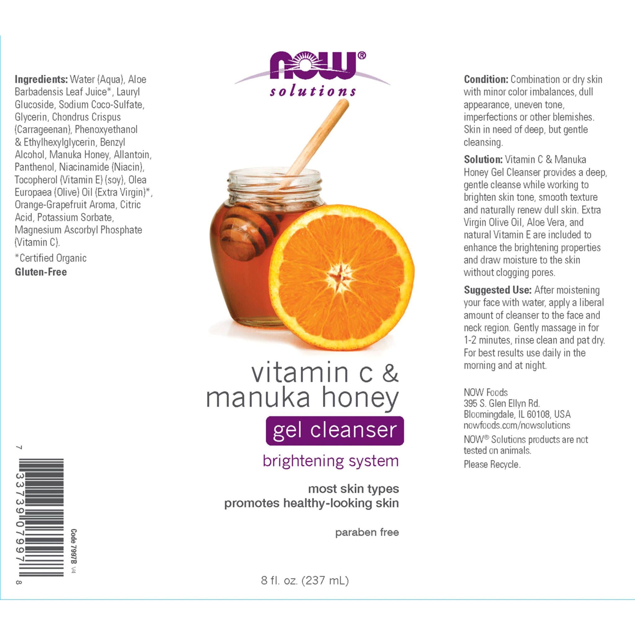 NOW Vitamin C & Manuka Honey Cleanser, 237g - Image 3