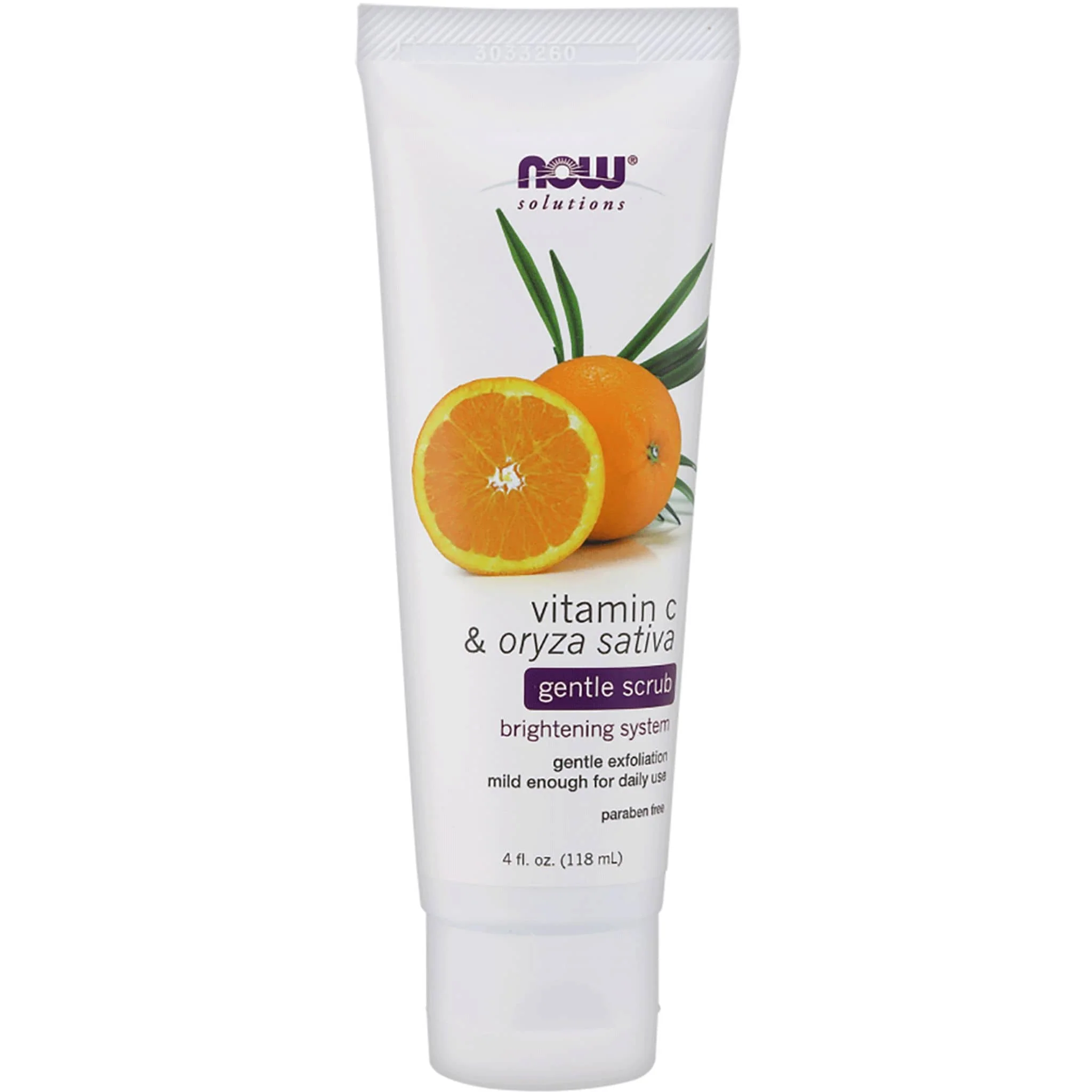 NOW Vitamin C & Oryza Sativa (Rice) Gentle Scrub, Paraben Free, 118ml