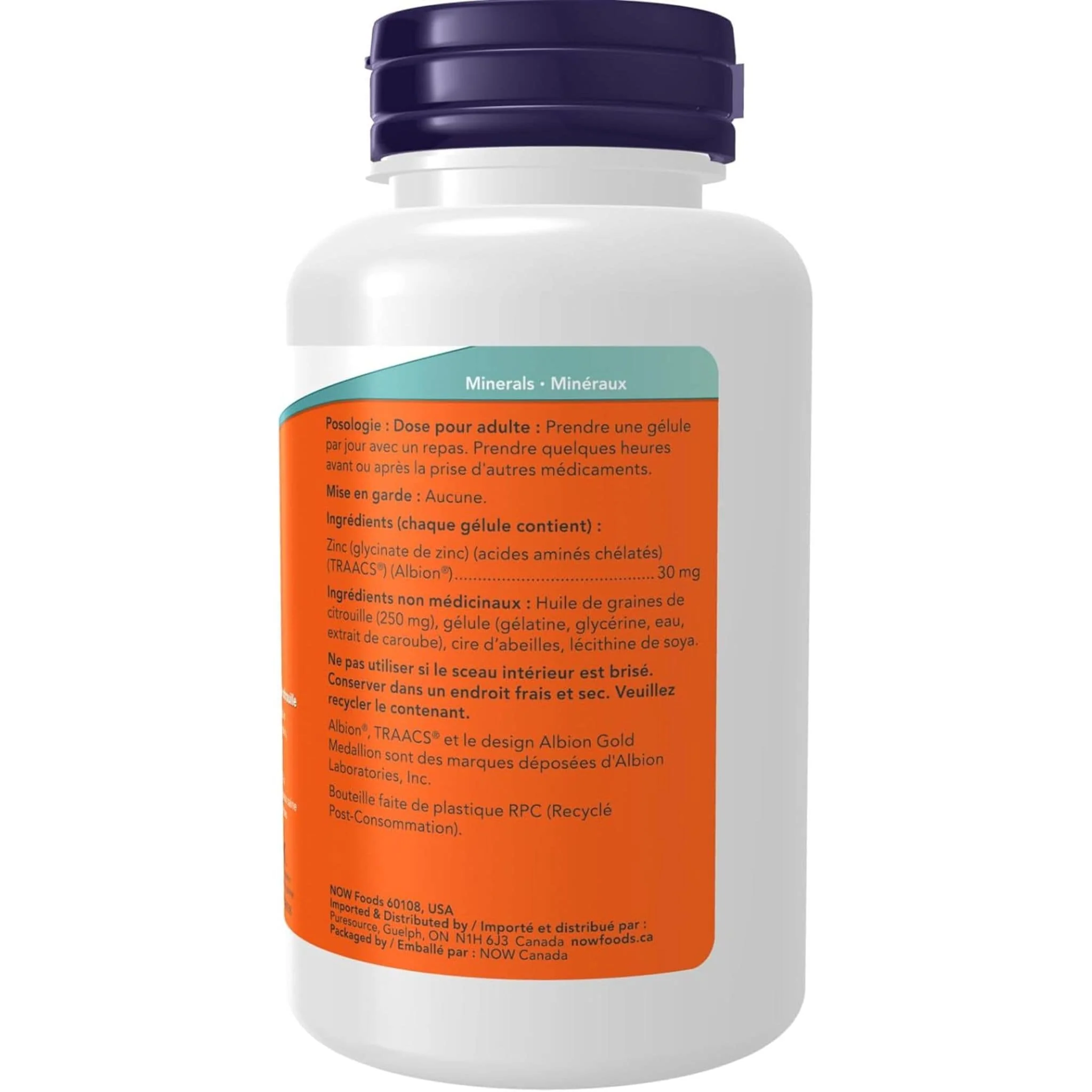NOW Zinc Glycinate 30mg (Bisglycinate Form), 120 Softgels - Image 3