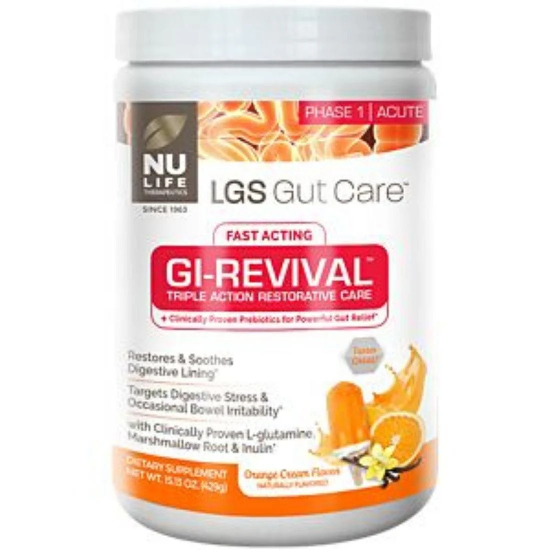 Nu-Life LGS Gut Therapy GI-Revival Triple Action Healing Fibre, Prebiotic Powder, 215g CLEARANCE 75% Off Expiry 9/24 Final Sale