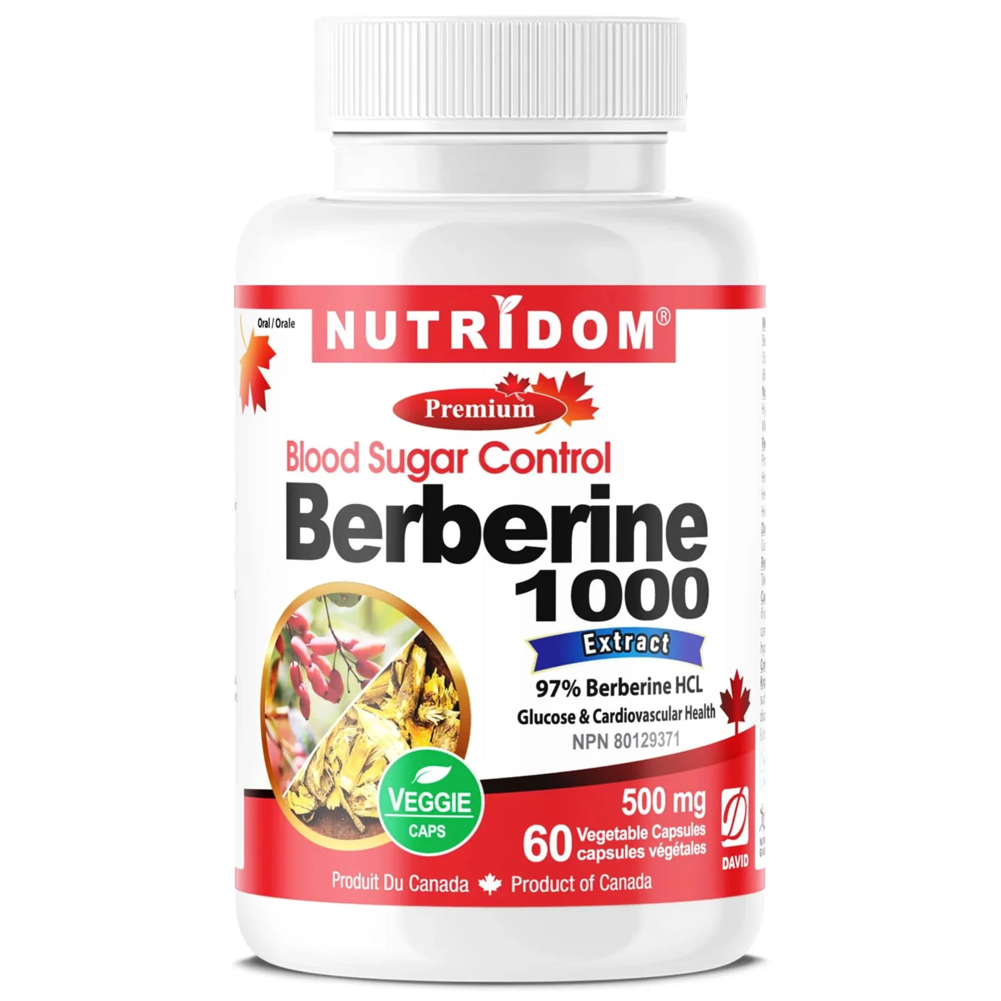 Nutridom Berberine 1000 500mg, Supports Glucose Metabolism and Cardiovascular Health, 60 Vegetable Capsules