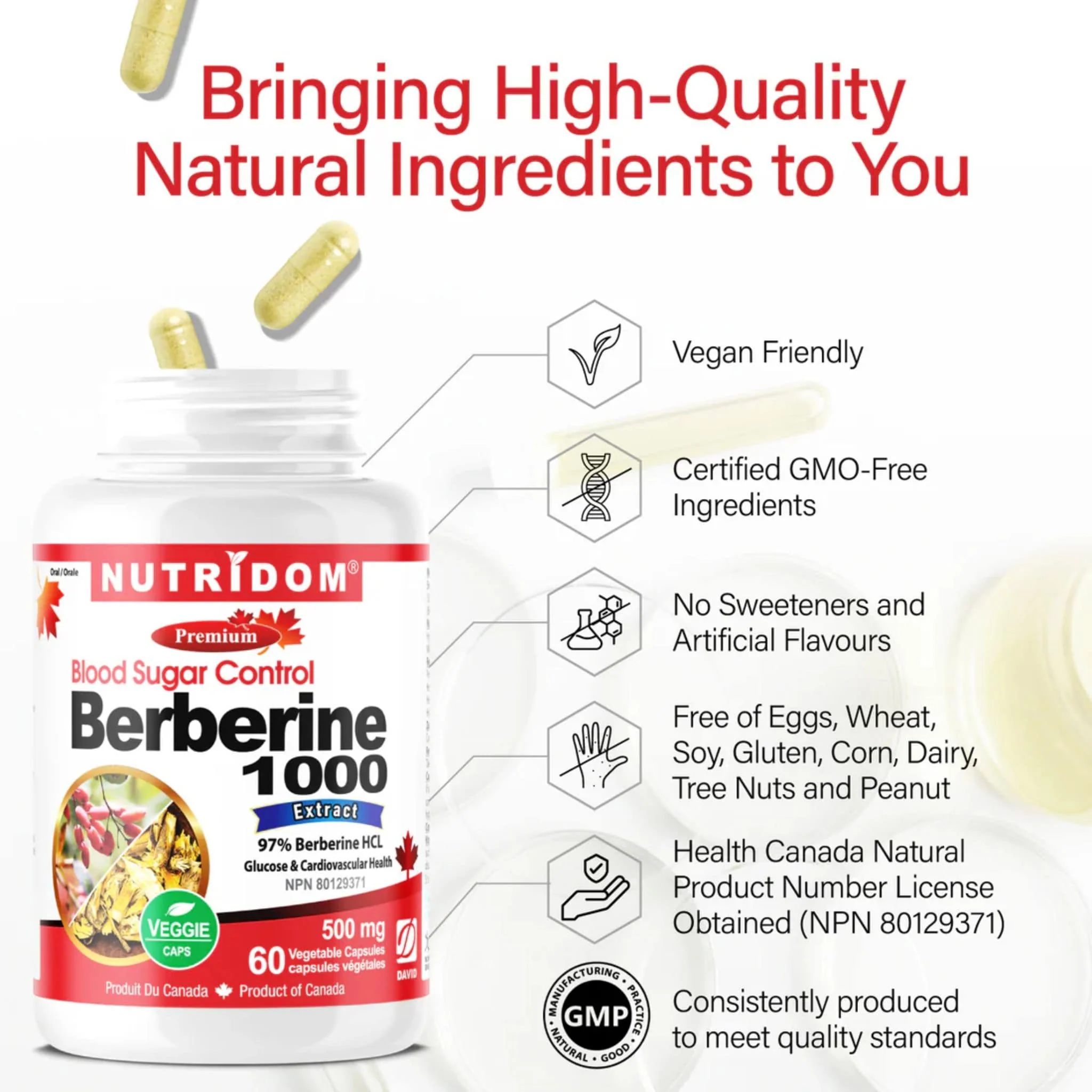 Nutridom Berberine 1000 500mg, Supports Glucose Metabolism and Cardiovascular Health, 60 Vegetable Capsules - Image 2