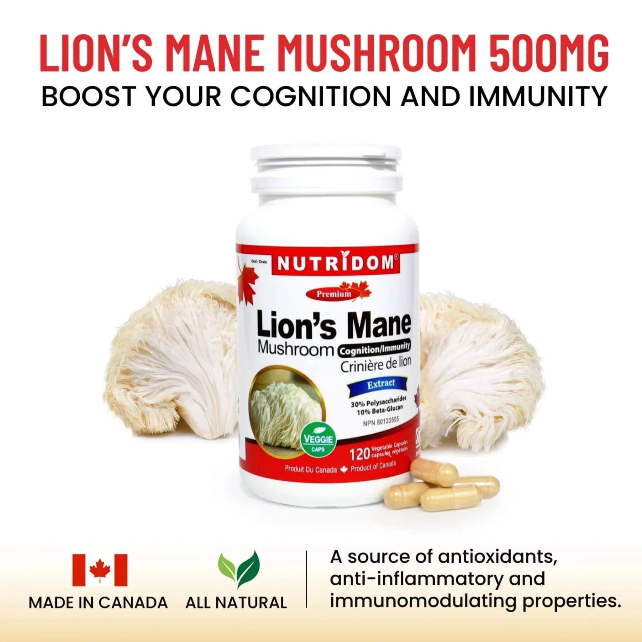 Nutridom Lion's Mane Mushroom, 120 Vegetable Capsules - Image 4