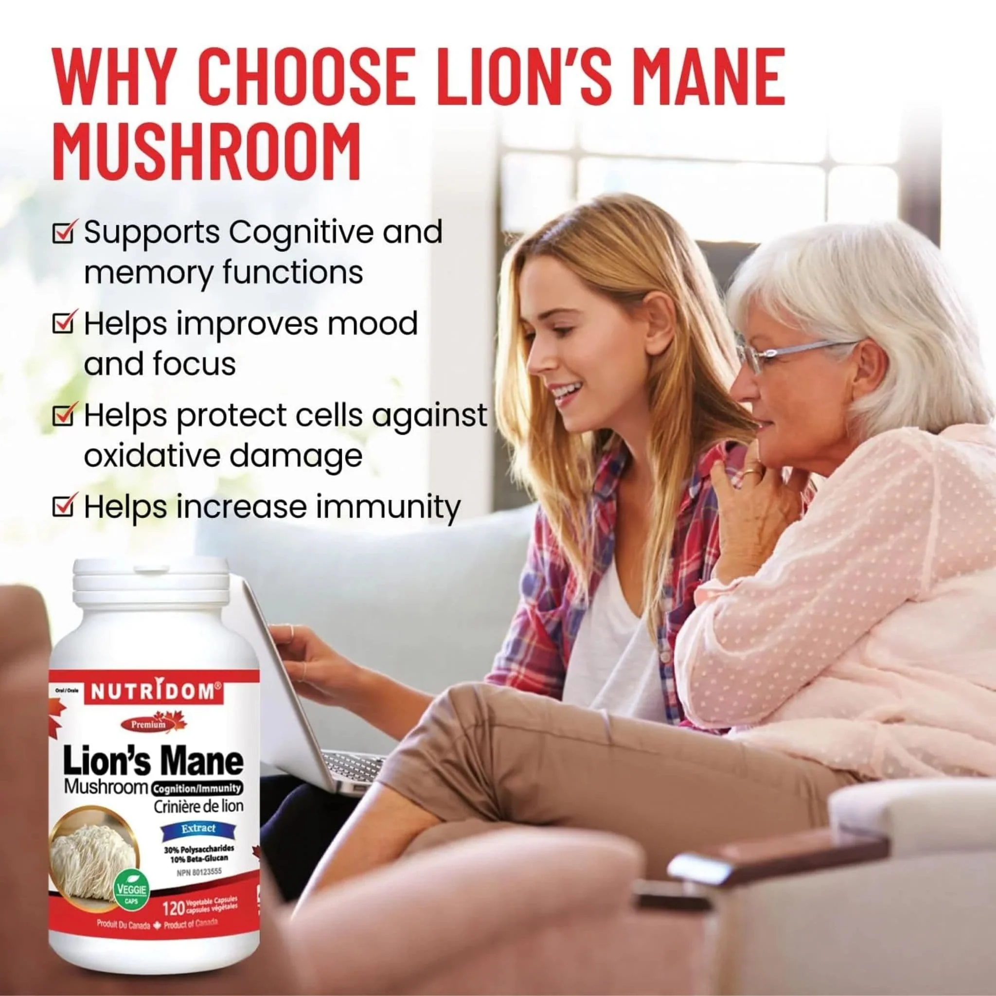 Nutridom Lion's Mane Mushroom, 120 Vegetable Capsules - Image 5