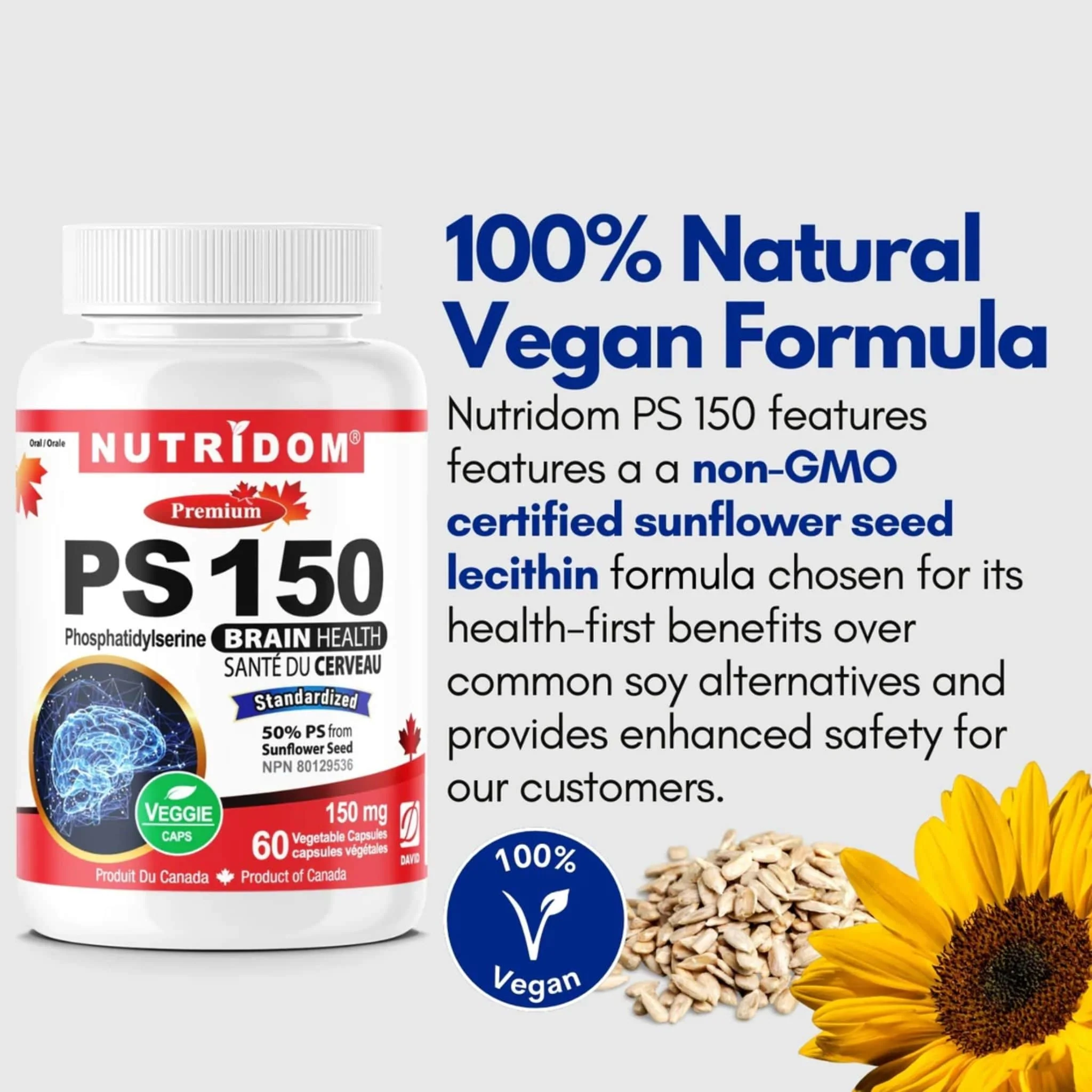 Nutridom PS 150, Phosphatidylserine 150mg, Support Brain Health, 60 Vegetable Capsules - Image 2