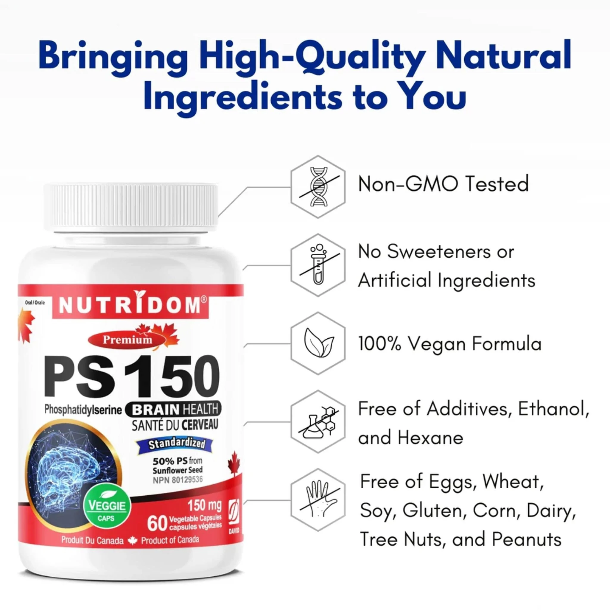 Nutridom PS 150, Phosphatidylserine 150mg, Support Brain Health, 60 Vegetable Capsules - Image 3