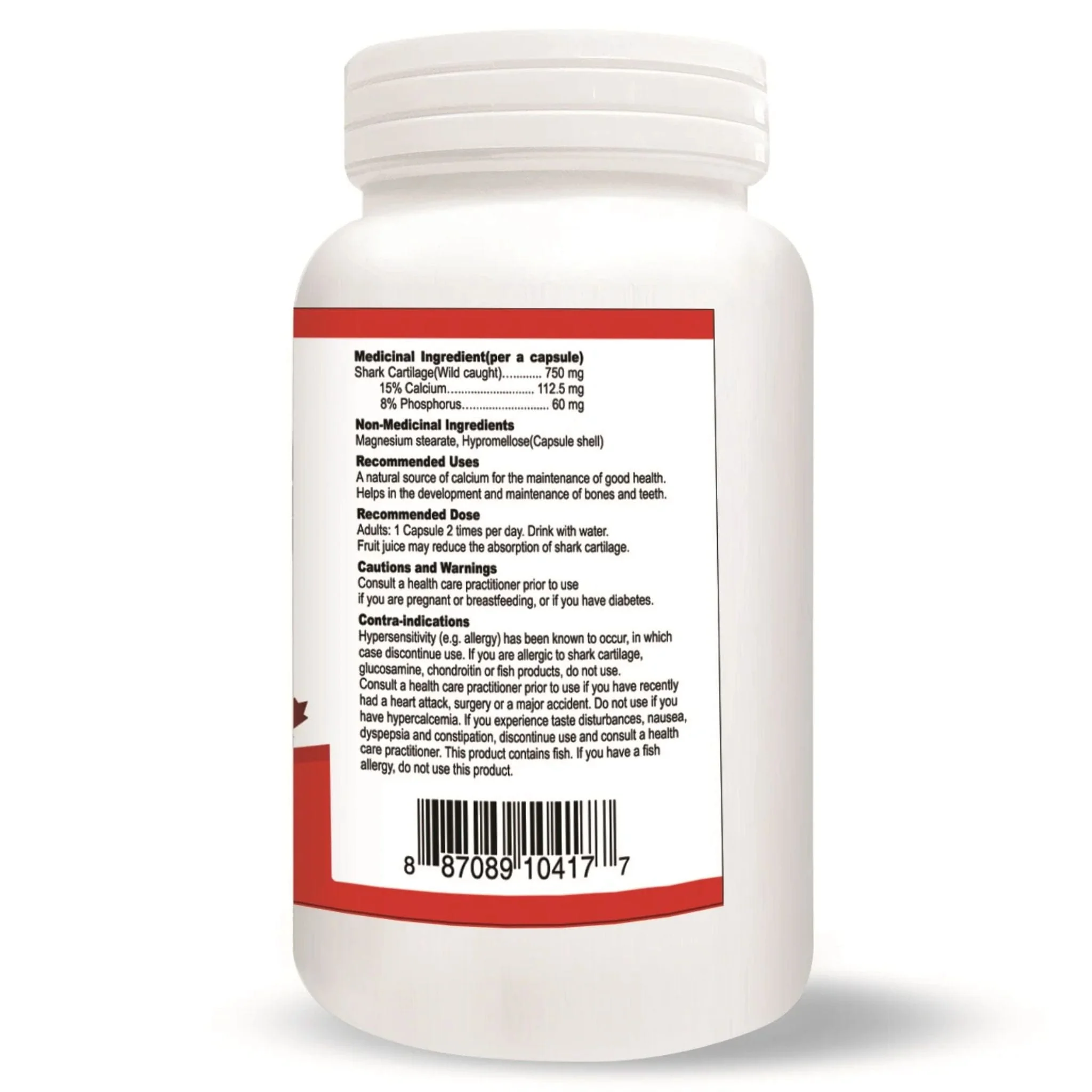 Nutridom Shark Cartilage 750mg, North American, Wild Caught, 120 Vegetable Capsules - Image 2