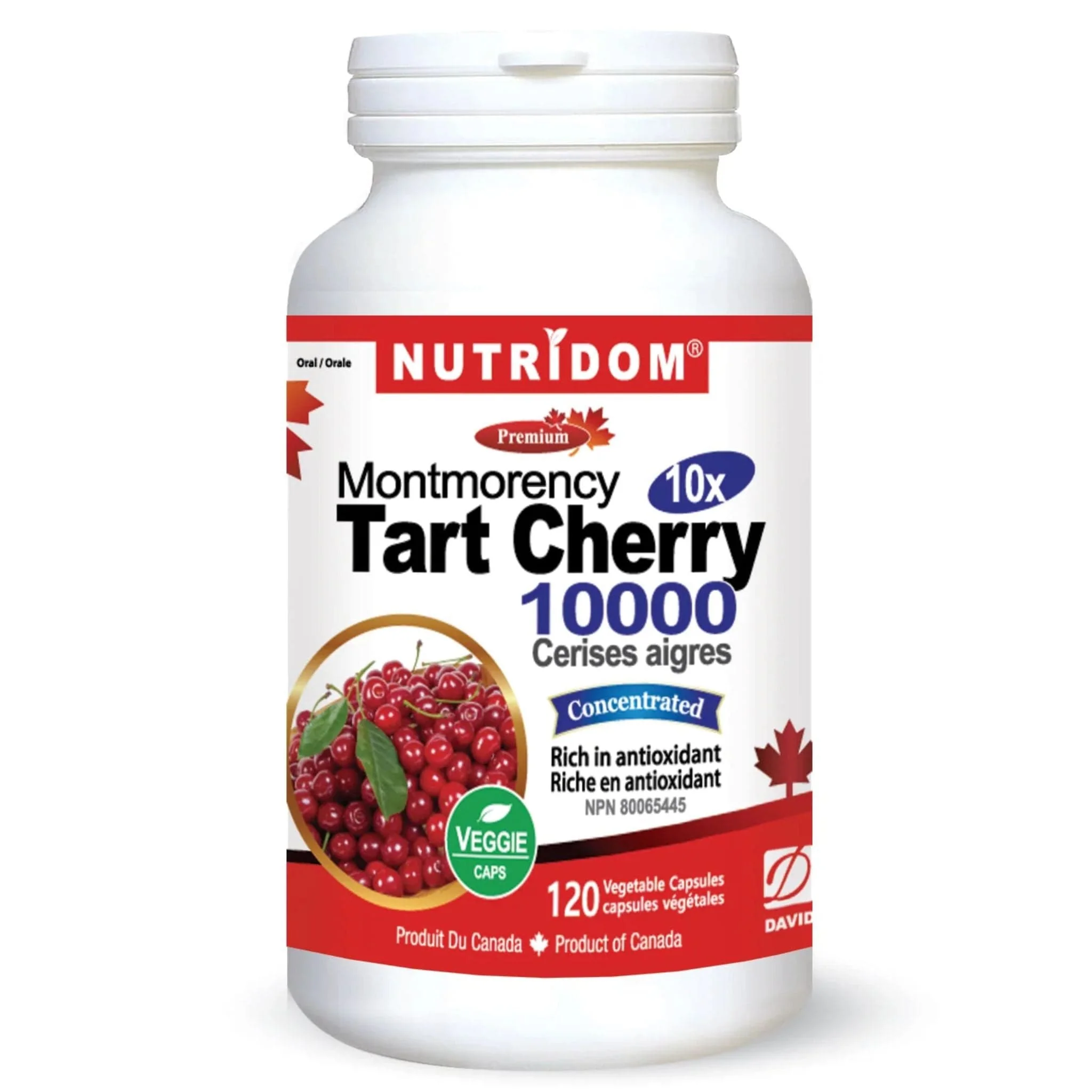 Nutridom Tart Cherry 500mg, 10X Concentrated Montmorency Tart Cherry Extract, 120 Vegetable Capsules