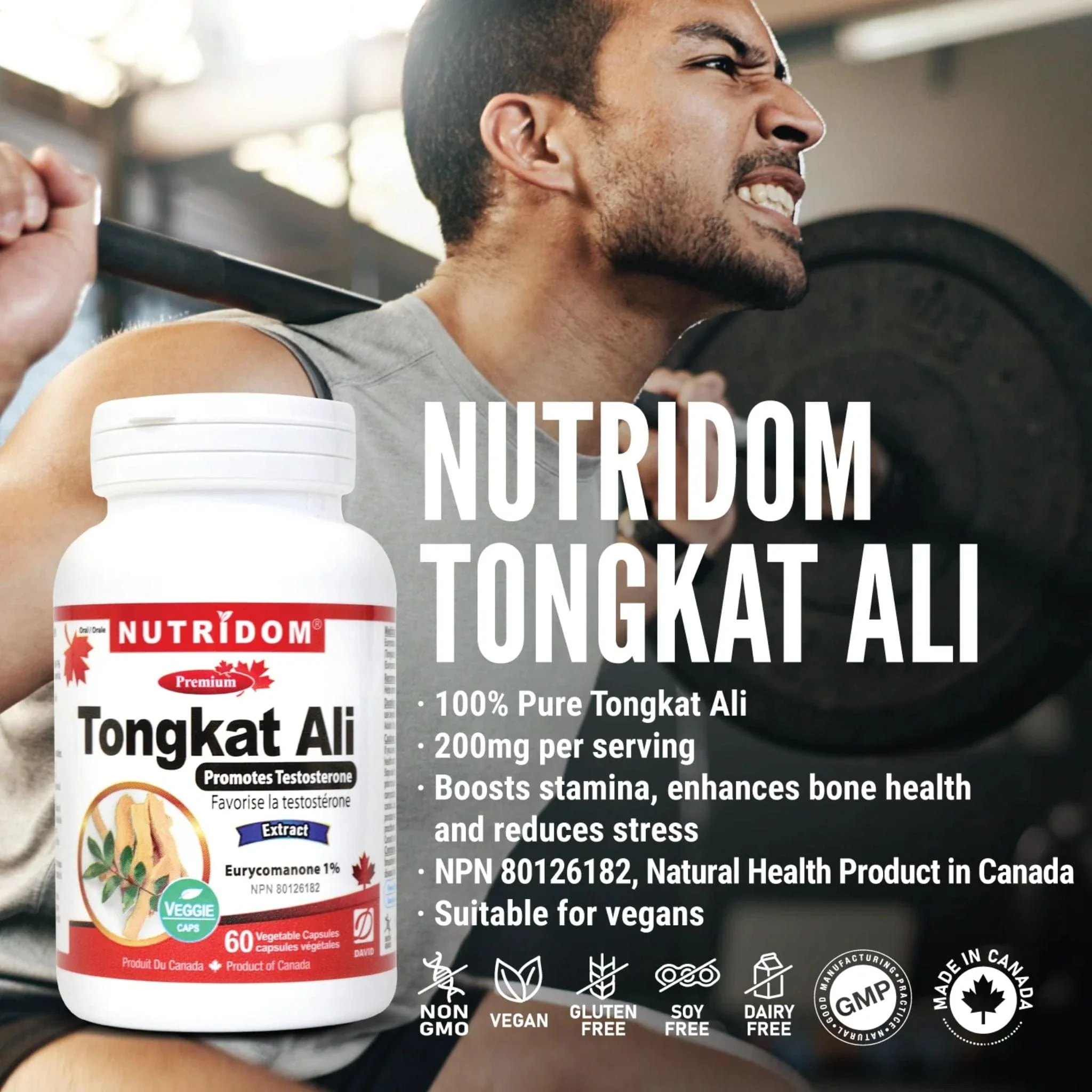 Nutridom Tongkat Ali 200mg, Promotes Testosterone,  60 Vegetable Capsules - Image 7