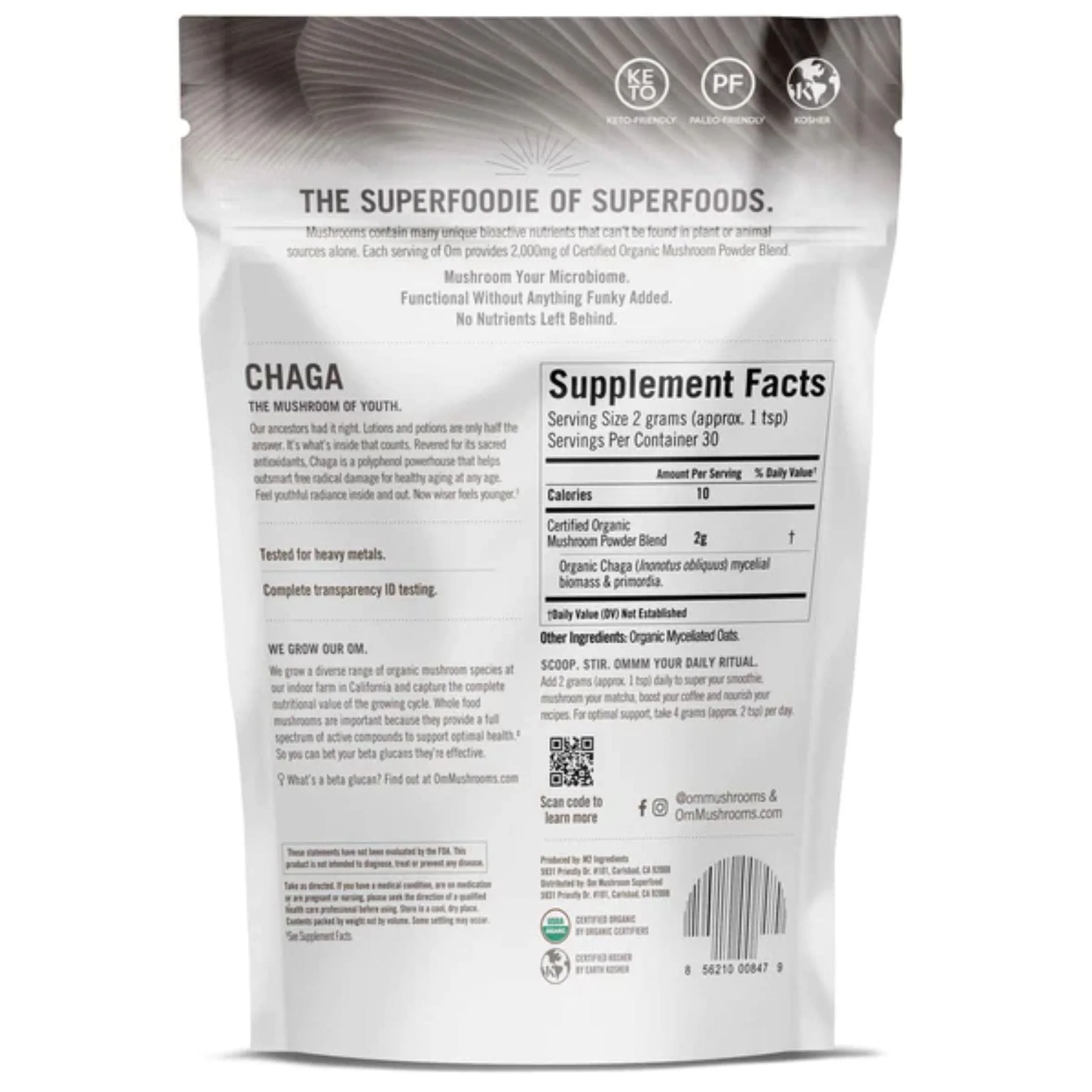 OM Mushroom Organic Chaga Mushroom Powder, 60g - Image 2
